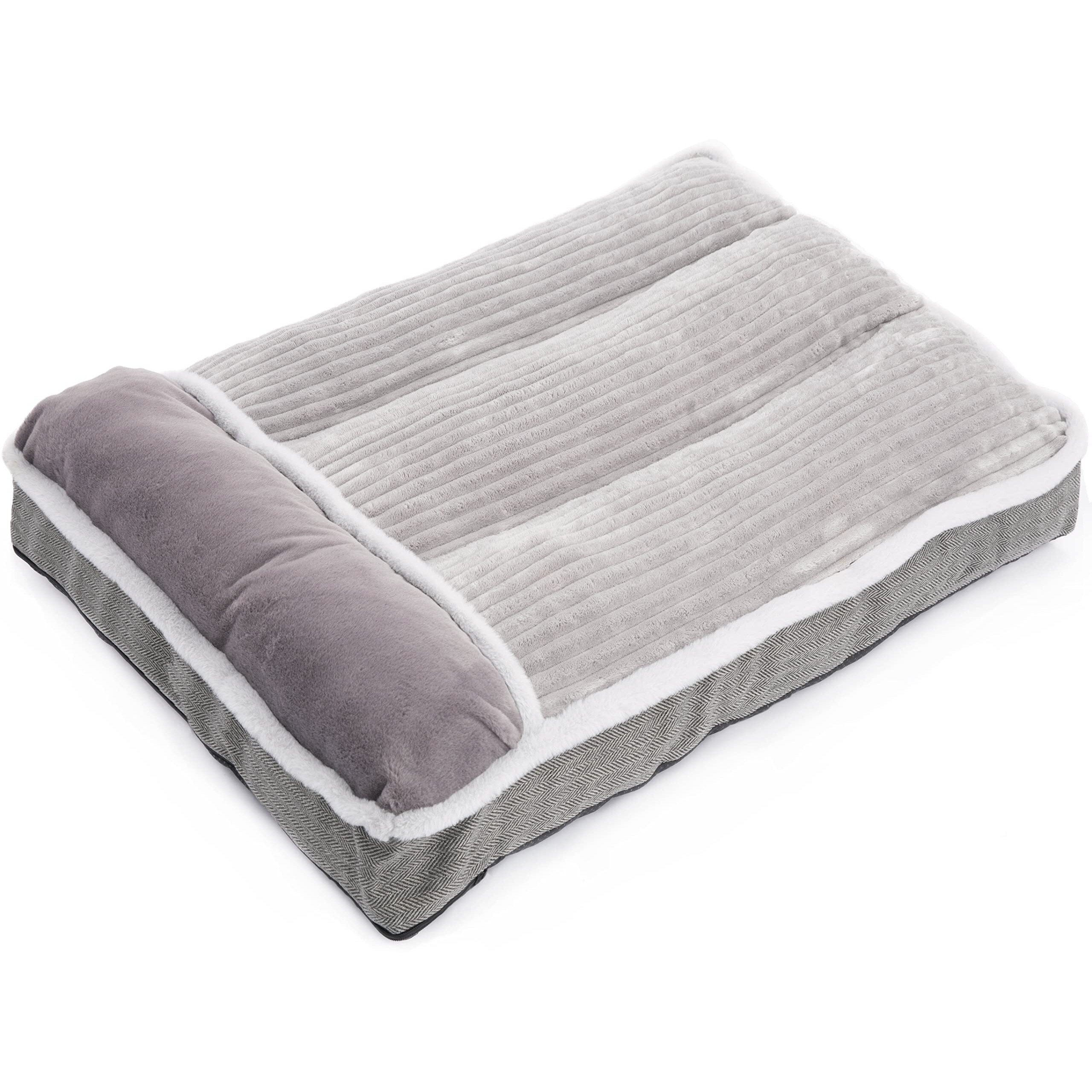 Dog Bed For Large Dogs, Dog Mattress With Pillow For Crate Kennel, Sofa Pet Bed, Super Soft Pet Bed For Medium, Jumbo, Small Dogs Breeds (Grey, Large-2(36 "&quotX23 "&quotX3 ""))