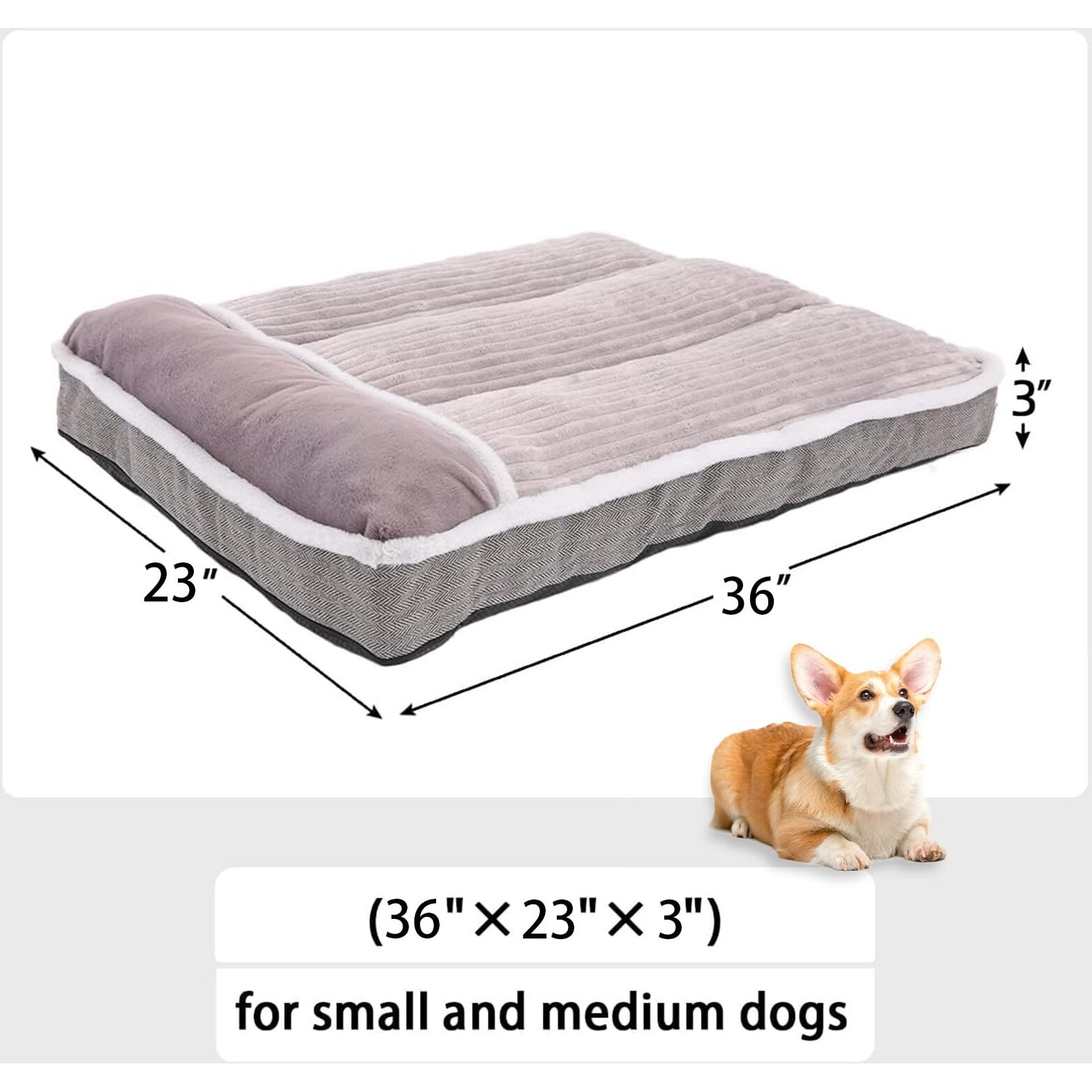 Dog Bed For Large Dogs, Dog Mattress With Pillow For Crate Kennel, Sofa Pet Bed, Super Soft Pet Bed For Medium, Jumbo, Small Dogs Breeds (Grey, Large-2(36 "&quotX23 "&quotX3 ""))