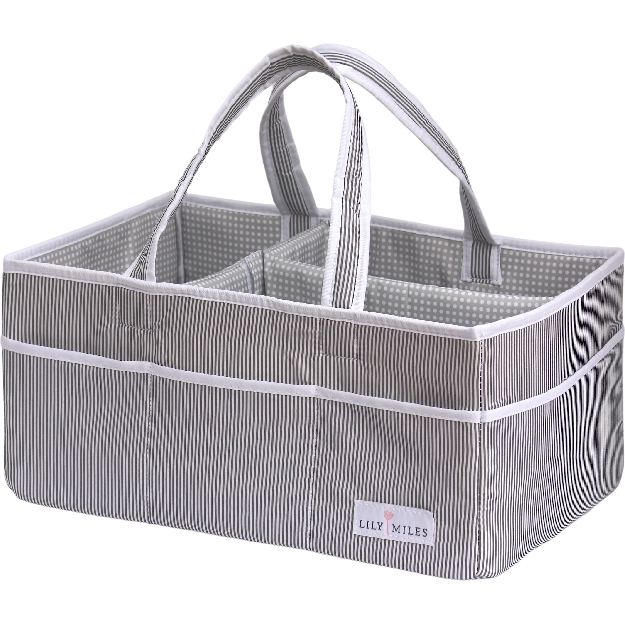 Lily Miles Baby Diaper Caddy Organizer - Baby Shower Basket For Newborn Boys Or Girls - Nursery Must Haves For New Mom - Baby Registry Favorites - Large Storage Tote For Changing Table Or Car, Gray