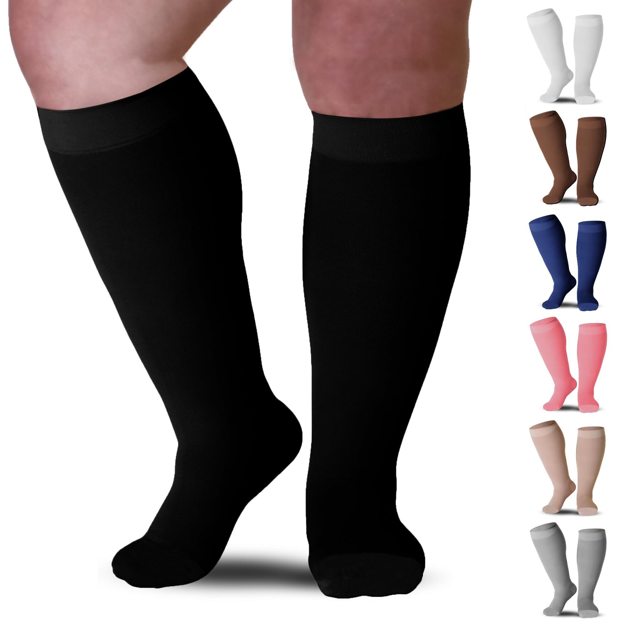 Mojo Compression Socks - 7Xl Black Close Toe Knee-High Stockings, 20-30Mmhg For Lymphedema & Bariatric Patients, Designed For Plus Size Xl Ankles & Extra Wide Xxl Calf
