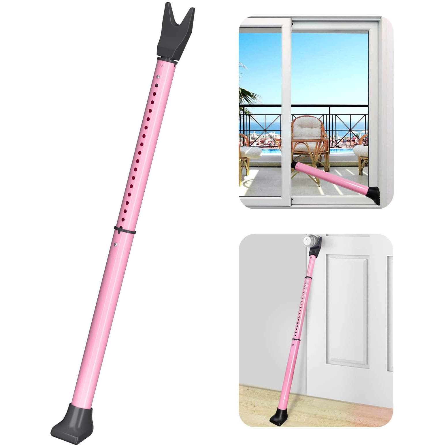 Acemining Upgraded Door Security Bar & Sliding Patio Door Security Bar, Heavy Duty Security Door Stoppers Adjustable Door Jammer Security Bar For Home, Apartment, Travel (1 Pack,Pink)