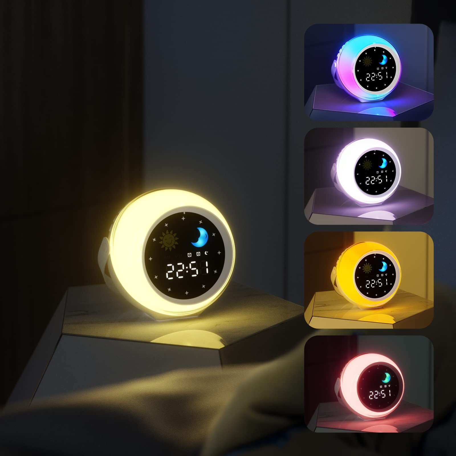 Kids Alarm Clock For Bedroom Decor, Ok To Wake Digital Clock For Toddlers With Sunrise & Moon, White Noise Sound Machine & Night Light For Girl/Boy, Children Sleep Trainer (Yellow) Mini