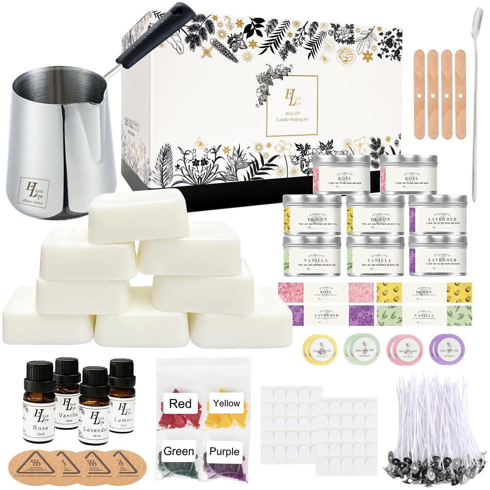 Complete Candle Making Kits For Adults Beginners,Diy Candle Making Supplies Include Soy Wax,Wax Melter,Scents,Dyes,Wicks,Wicks Sticker,Candle Tins & More-Full Candle Making Set - Arts & Crafts Kits