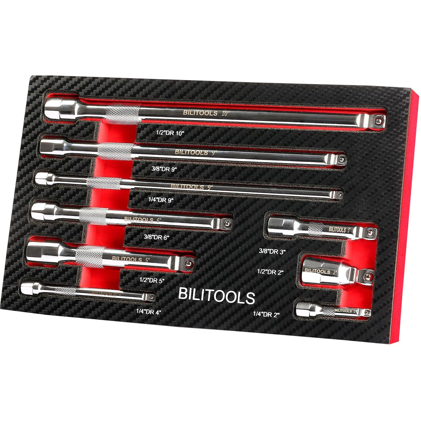 Bilitools 9-Piece Wobble Extension Set, 2 In 1 Hex Socket Extension Set Drive 1/4"", 3/8"" And 1/2"" Ratchet Extension Set Socket Adapter Universal Joints