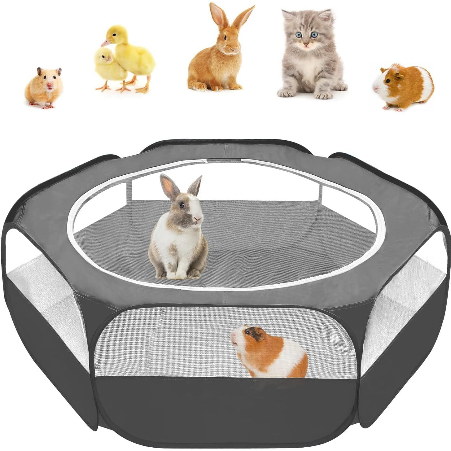Amakunft Guinea Pig Playpen With Cover, Hamster Playpen With Top, Rabbit Pop Up Playpen With Roof, Small Animal Play Pen Indoor, For Ferret/Chinchilla/Bearded Dragon/Rat/Kitten (Black)
