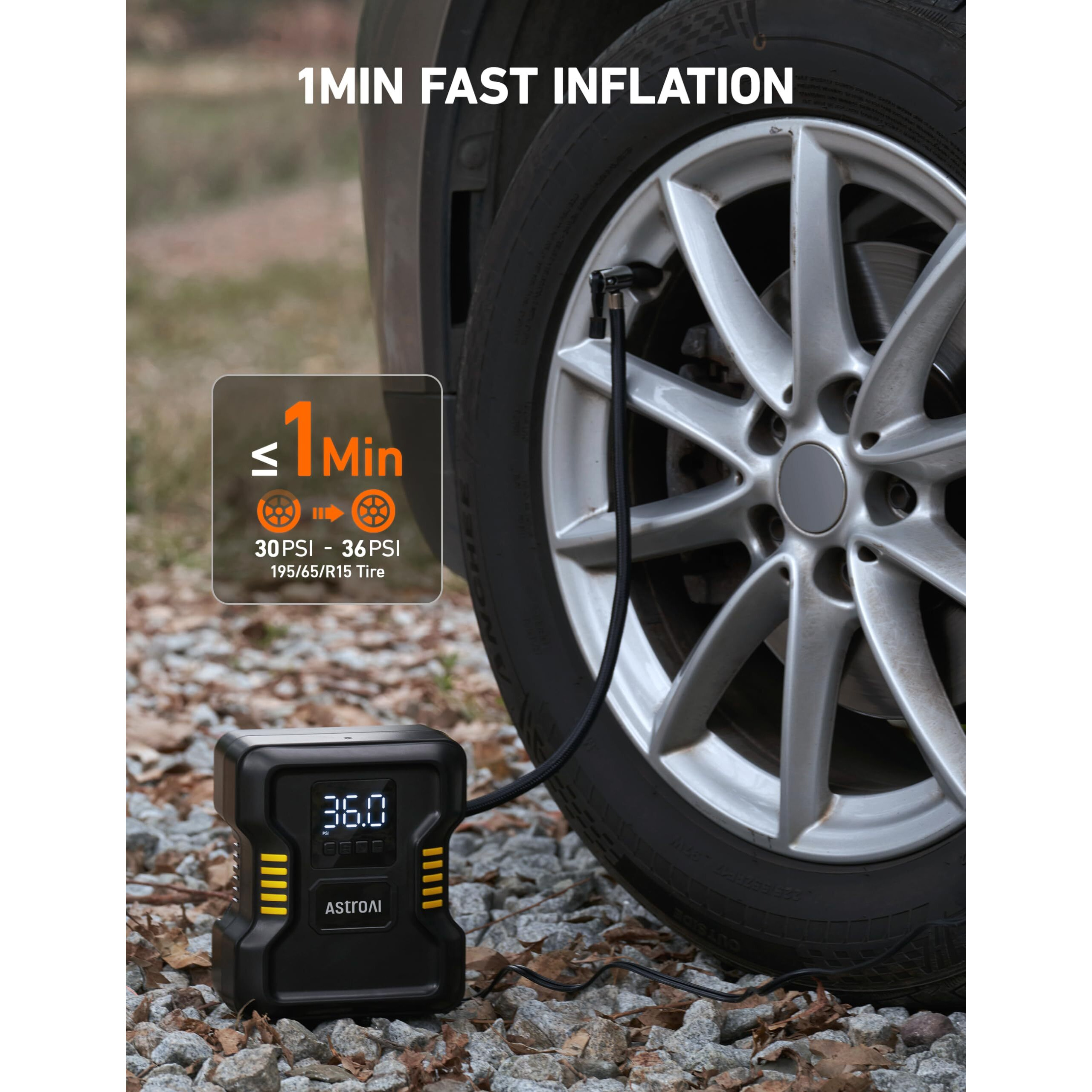 Astroai Tire Inflator Air Compressor Portable 150Psi Metal Cylinder Fast Inflation Pump 12V Dc With Led Light For Cars, Bicycles, Other Inflatables, Car Accessories Jy21P160-12
