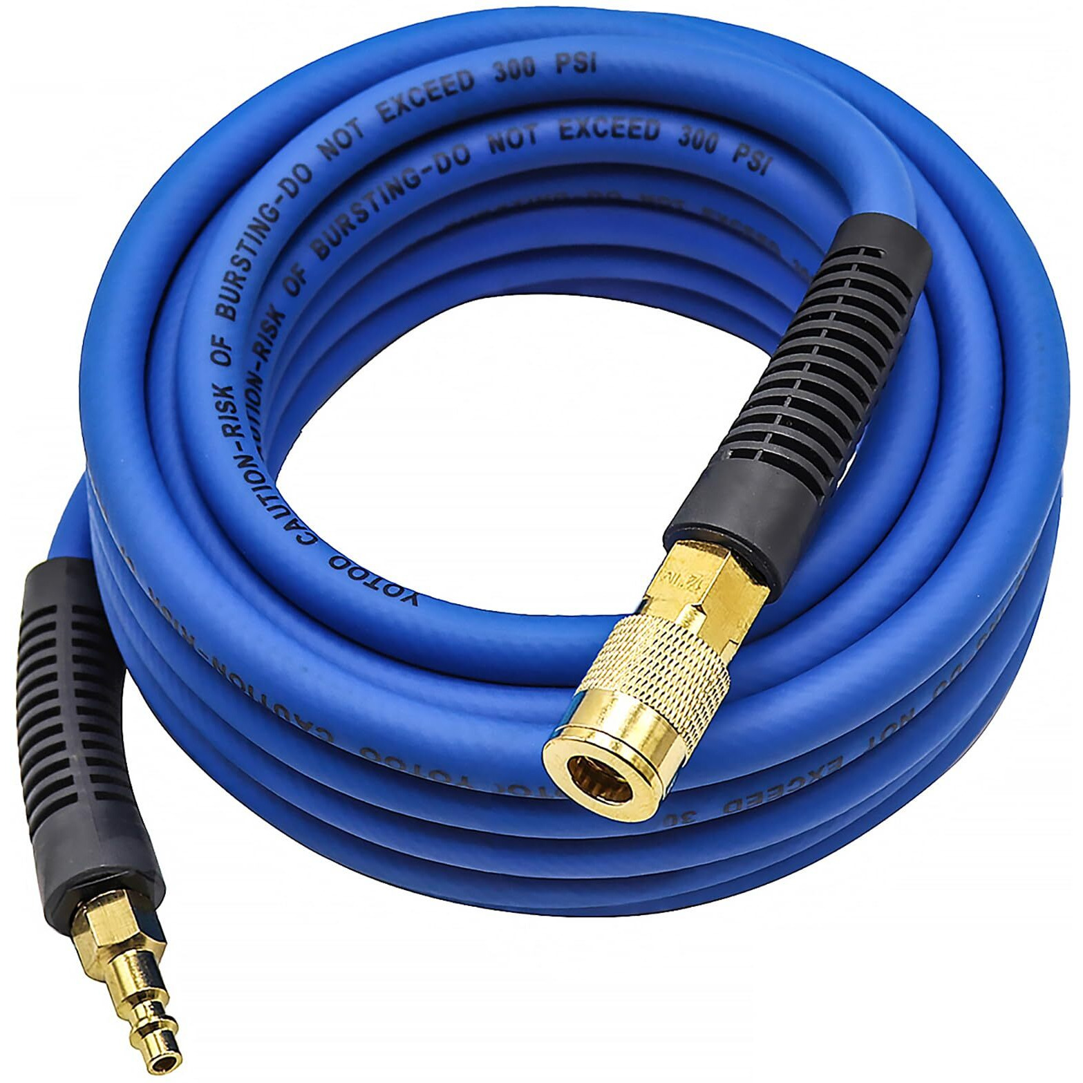Yotoo Hybrid Air Hose, 1/4-Inch By 25-Feet 300 Psi Heavy Duty Air Compressor Hose, Lightweight, Kink Resistant, All-Weather Flexibility With 1/4-Inch Industrial Air Fittings And Bend Restrictors, Blue