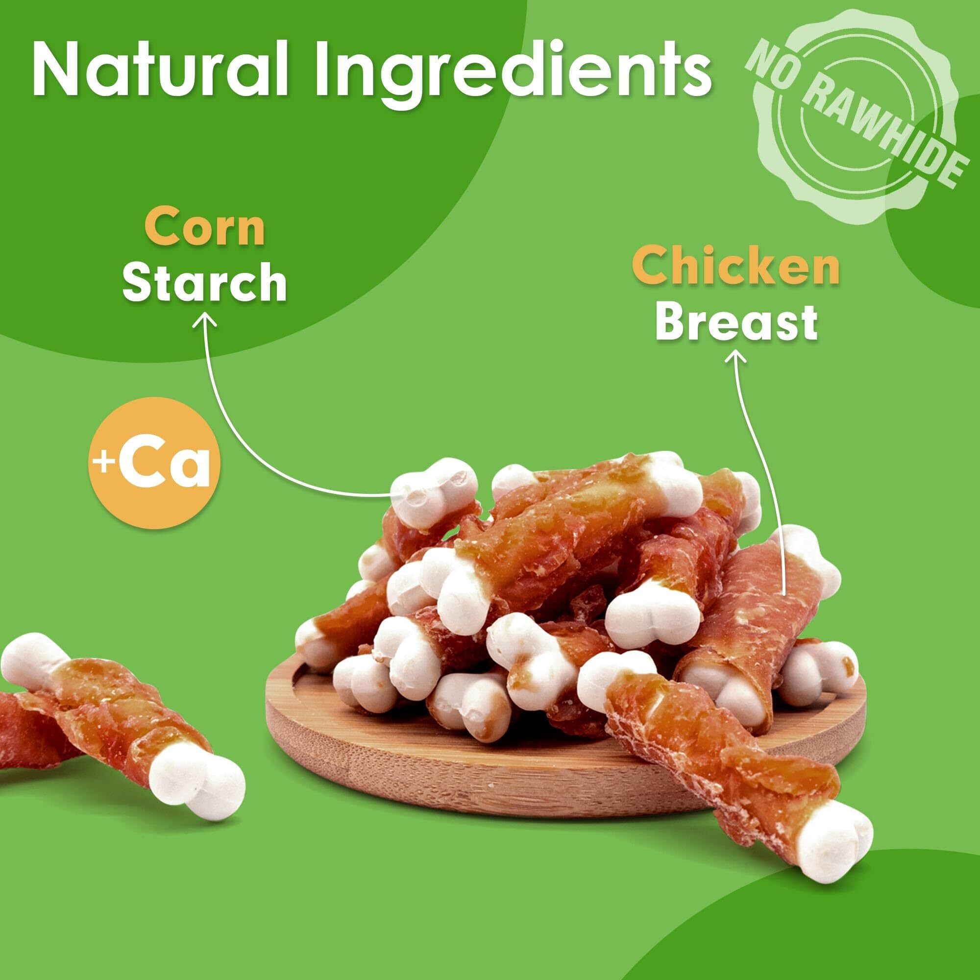 Mon2Sun Dog Treats, Chicken Wrapped Calcium Bones Without Rawhide, 2.3 Inch Training Treats For Teeth Cleaning And Fresh Breath, Chews For Puppy And Small Dogs (56 Count - Pack Of 1)
