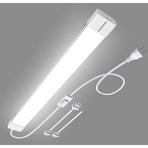 Kukumao 5000K Led Ceiling Light Fixture 2Ft With Plug,Triproof Led Tube Light Cabinet Light,18W Linkable Ceiling Light, Closet Light For Garage Kitchen Corridor Bathroom Workbench, And Office(White)