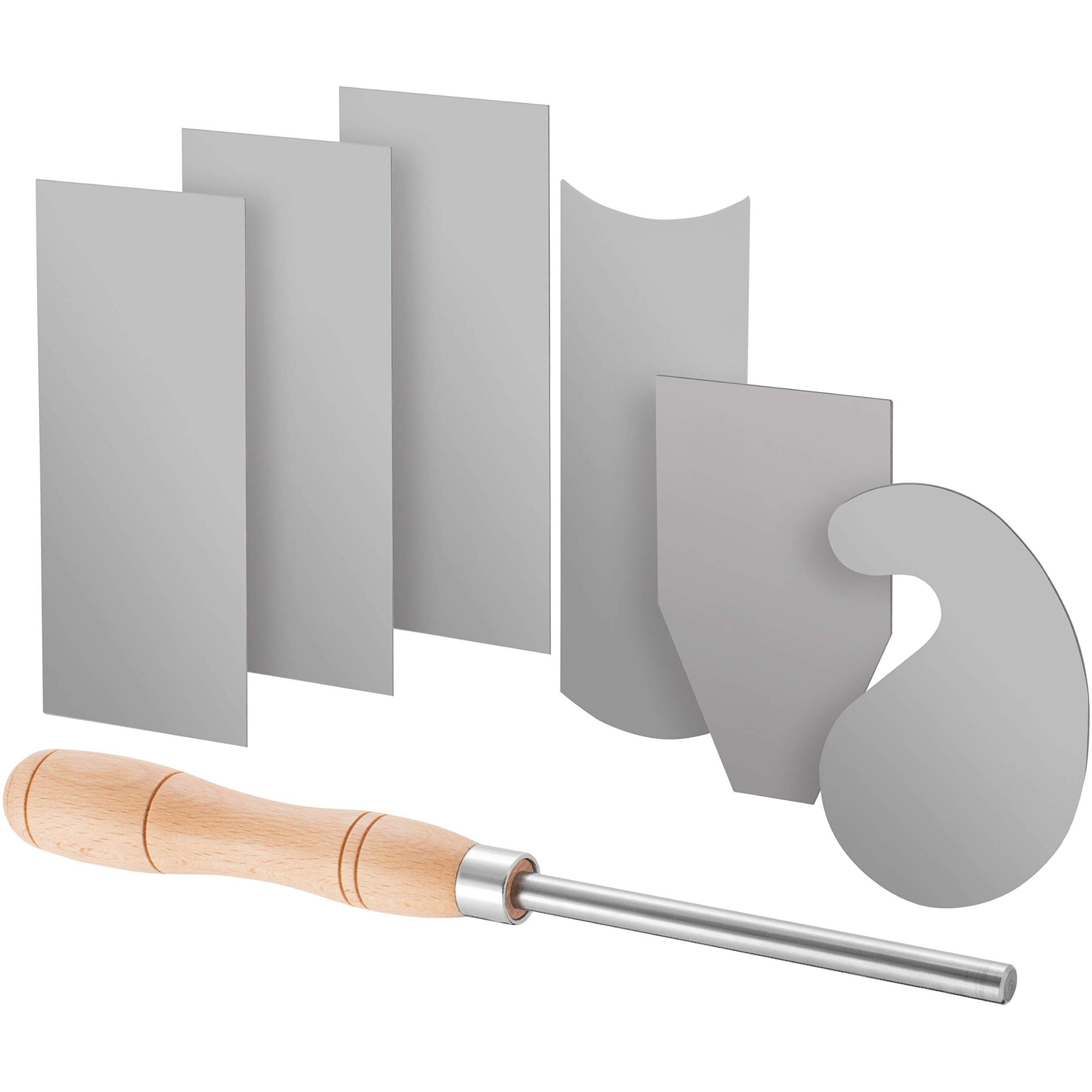 Fulton Scraper Burnisher With 6 Piece Multi-Shaped Scraper Set 3 Rectangle 1 Beveled 1 Curved (Convex And Concave) And 1 Gooseneck Scraper