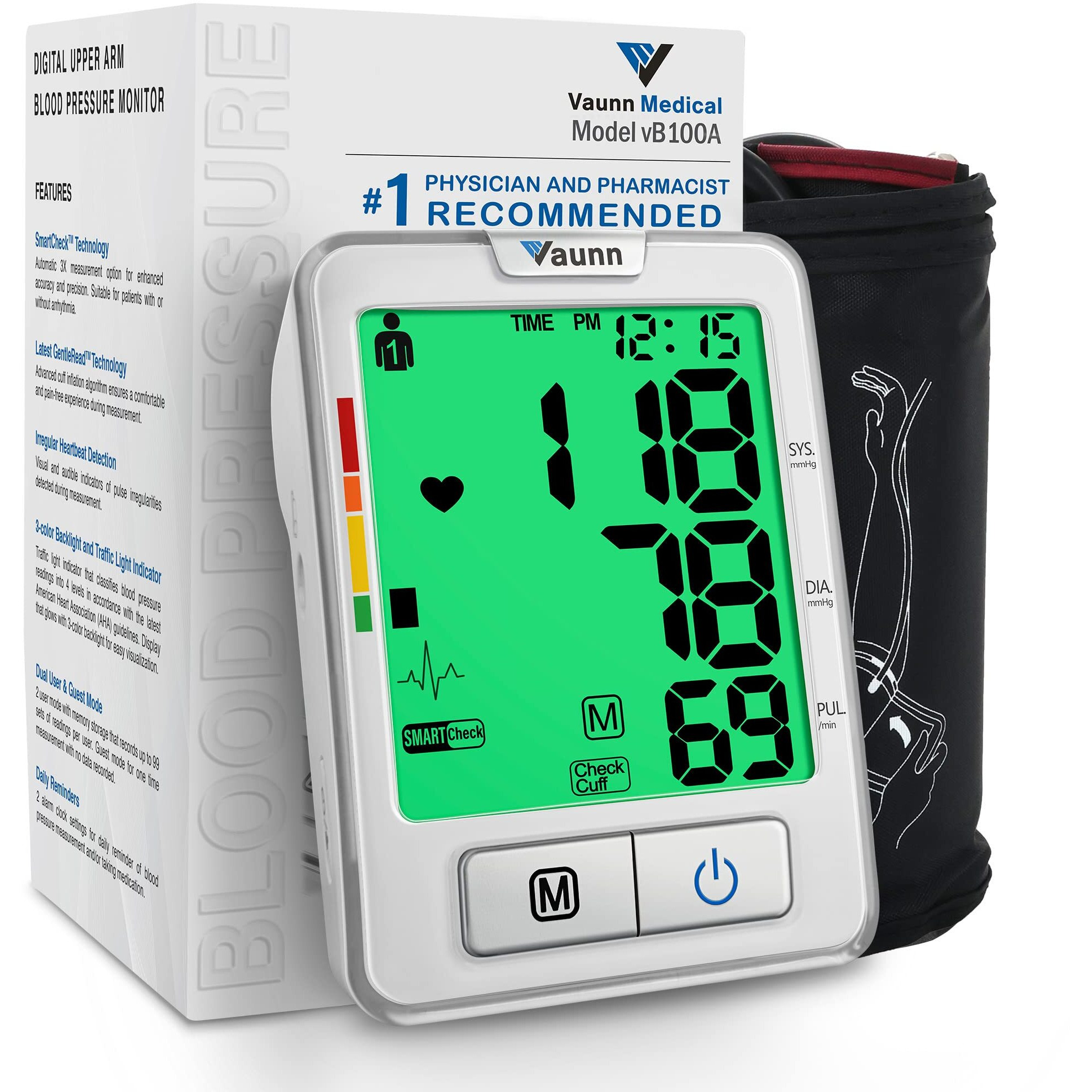 Vaunn Medical Automatic Blood Pressure Machine With Large Cuff, Digital Blood Pressure Monitor, Upper Arm Cuff 8.7-16.5"" (Vb100A)