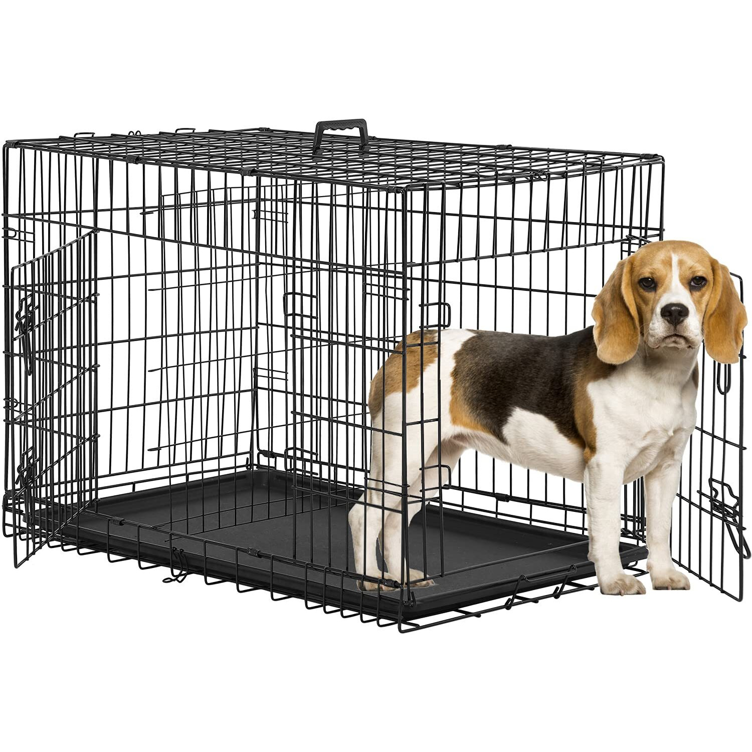Bestpet 48 Inch 42 Inch Large Dog Crate Dog Cage Dog Kennel Metal Wire Double-Door Folding Pet Animal Pet Cage With Plastic Tray And Handle (36"")