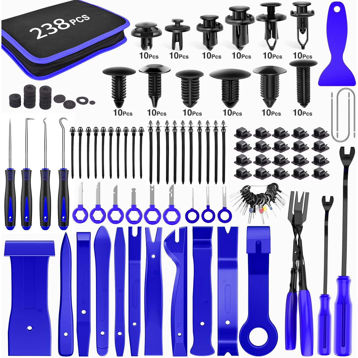 Gooacc 238Pcs Trim Removal Tool, Auto Push Pin Bumper Retainer Clip Set Fastener Terminal Remover Tool Adhesive Cable Clips Pry Kit Car Panel Radio Removal Auto Clip Pliers (Grc-207)