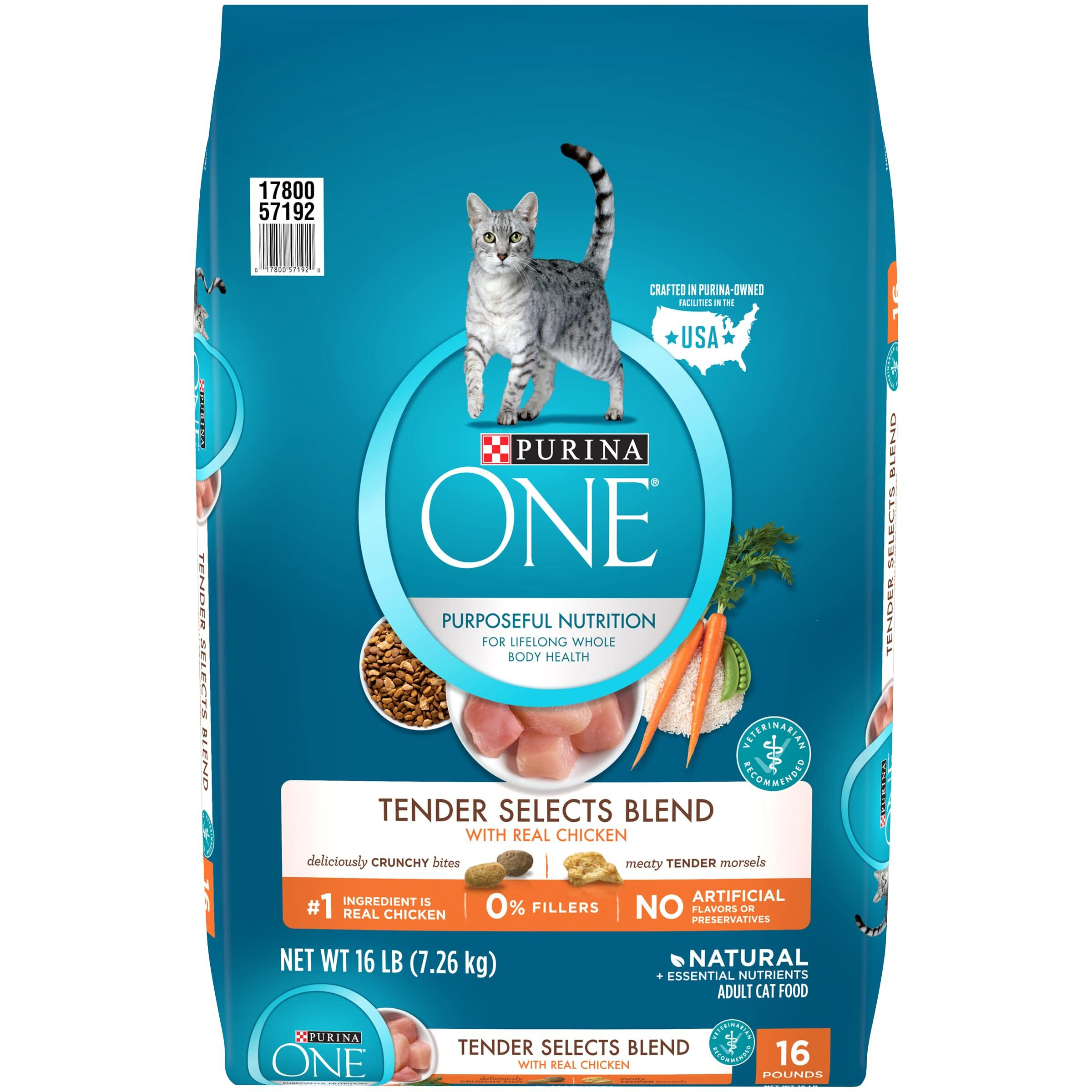 Purina One Natural Dry Cat Food, Tender Selects Blend With Real Chicken - 16 Lb. Bag