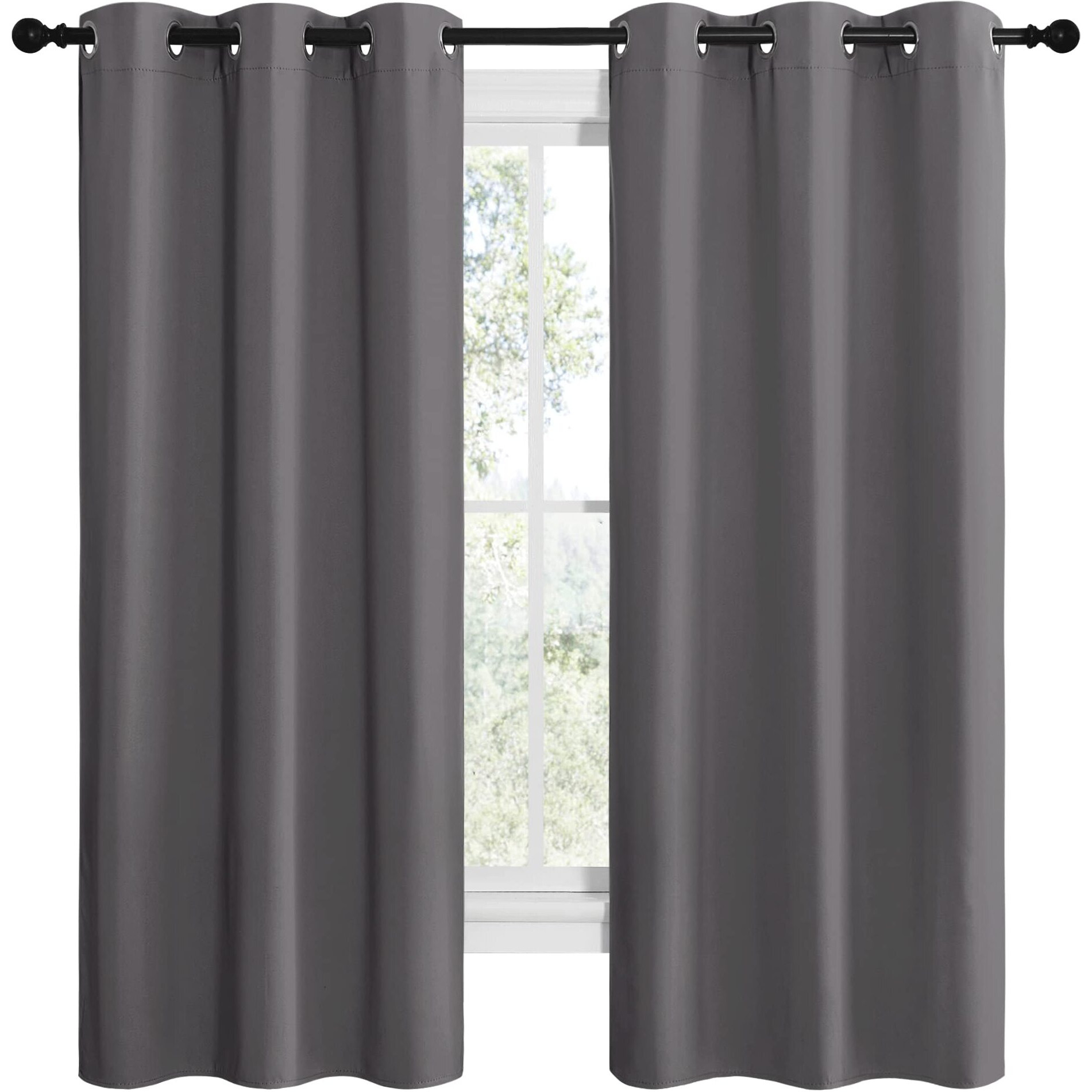 Nicetown Grey Blackout Curtain Panels For Bedroom, Thermal Insulated Grommet Top Blackout Draperies And Drapes For Basement (2 Panels, W42 X L68-Inch, Grey)