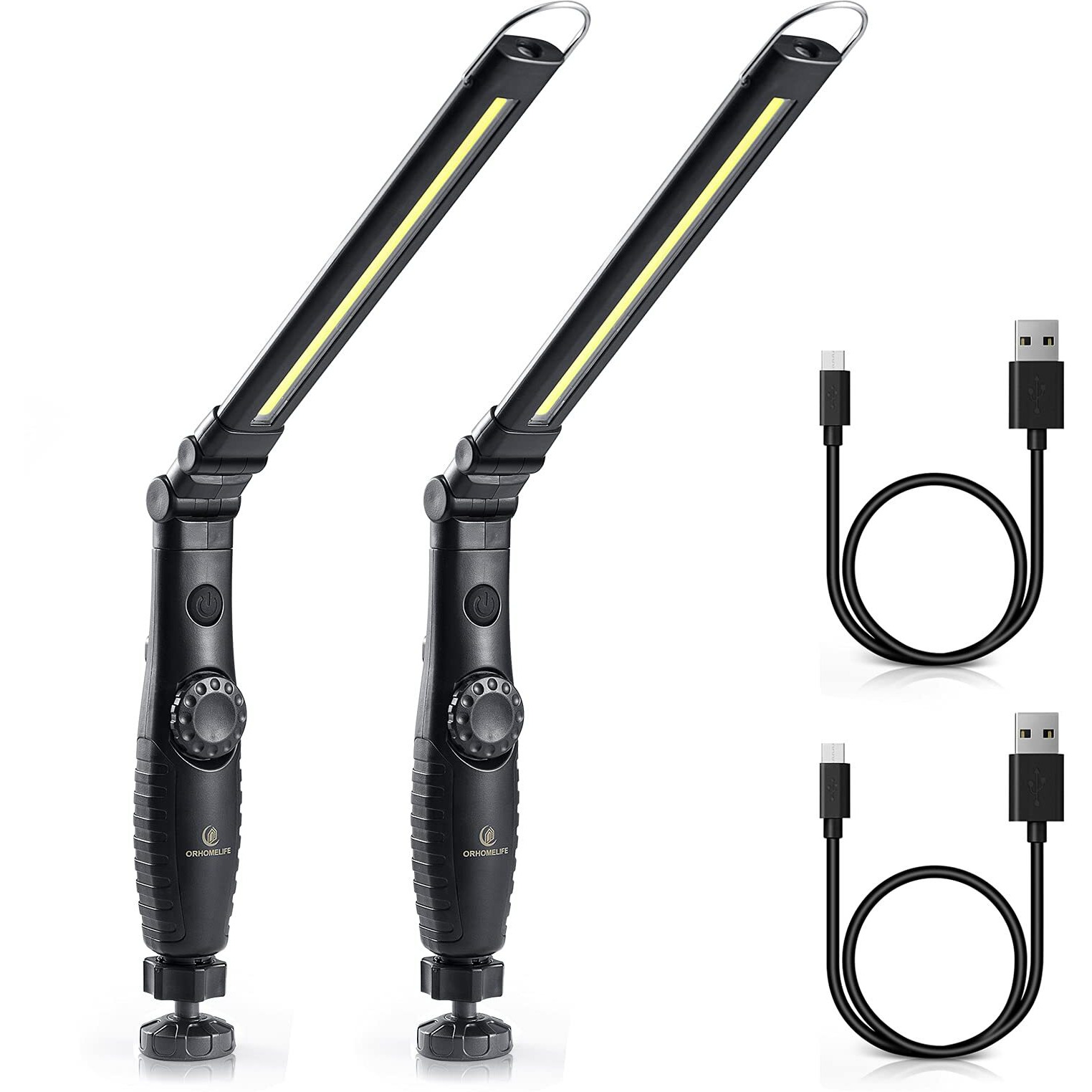 Orhomelife Rechargeable Led Work Light - 750 Lumens Foldable Led Flashlight Handheld Cordless Work Light With Magnetic Base, 360