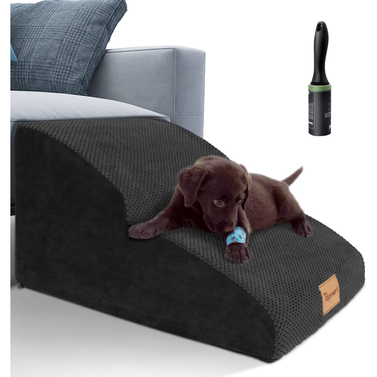 Topmart High Density Extended Foam Dog Ramp&Steps 2 Tiers,11.8"" High,Non-Slip Dog Stairs,Soft Foam Dog Ladder With Waterproof Cover,Best For Dogs Injured,Older Cats,Pets With Joint Pain
