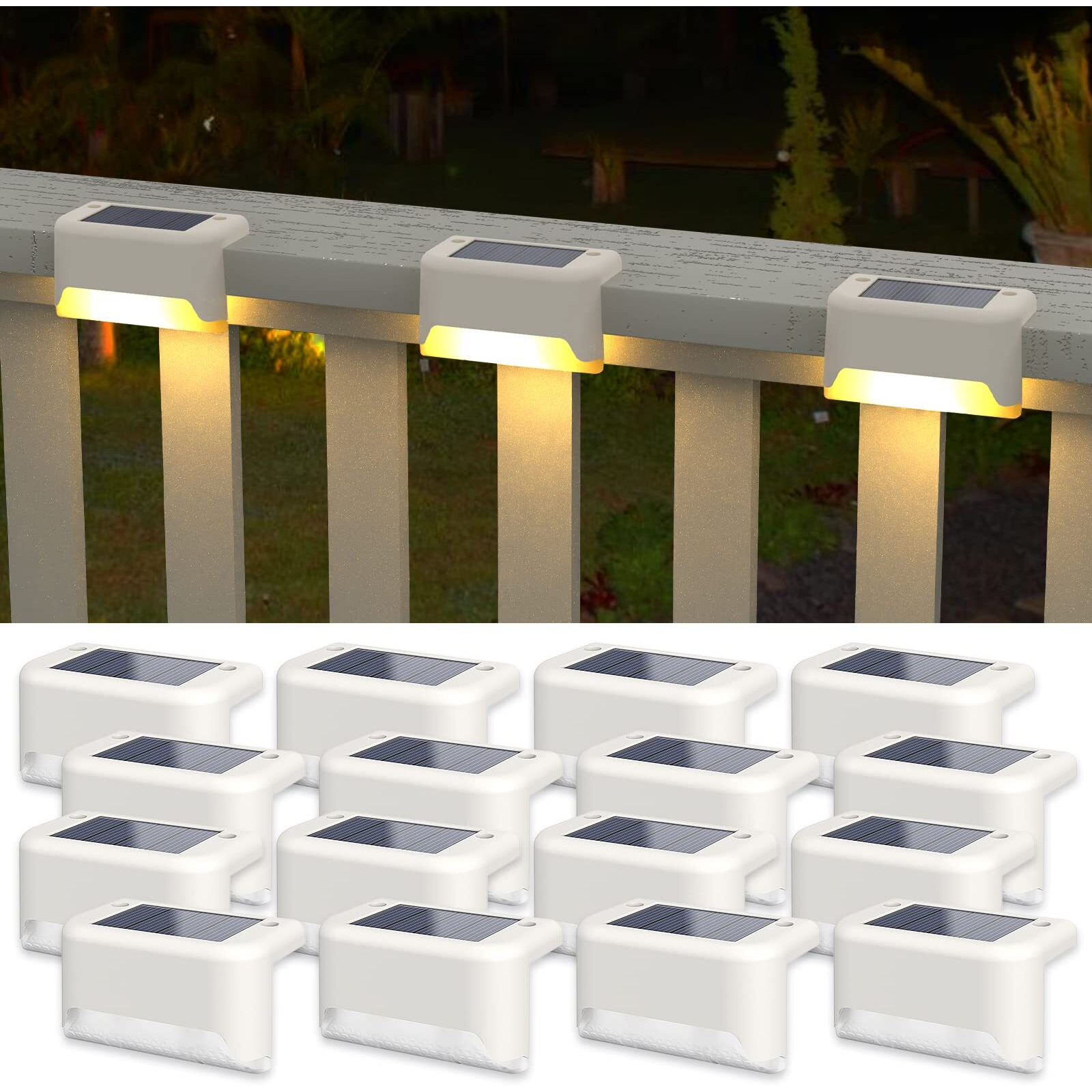 Aponuo Solar Deck Lights 16 Pcs, Solar Step Lights Outdoor Waterproof Led Solar Fence Lamp For Patio, Stairs,Garden Pathway, Step And Fences(Warm White)