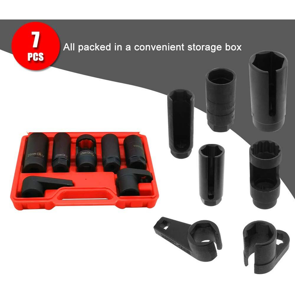 7Pcs Oxygen Sensor Socket 22Mm (7/8 In), 27Mm, 29Mm Fits All Vehicle O2 Removal And Installation Universal Puller And Removal Tool