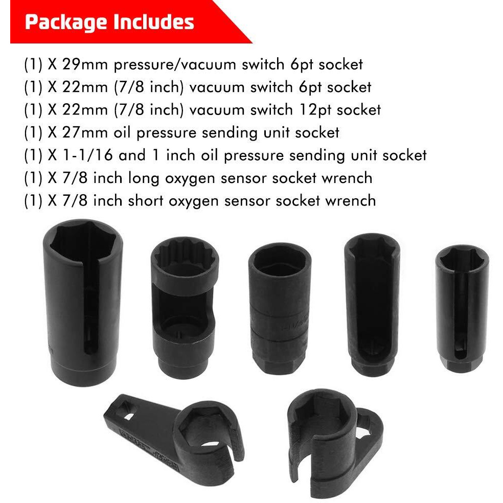 7Pcs Oxygen Sensor Socket 22Mm (7/8 In), 27Mm, 29Mm Fits All Vehicle O2 Removal And Installation Universal Puller And Removal Tool