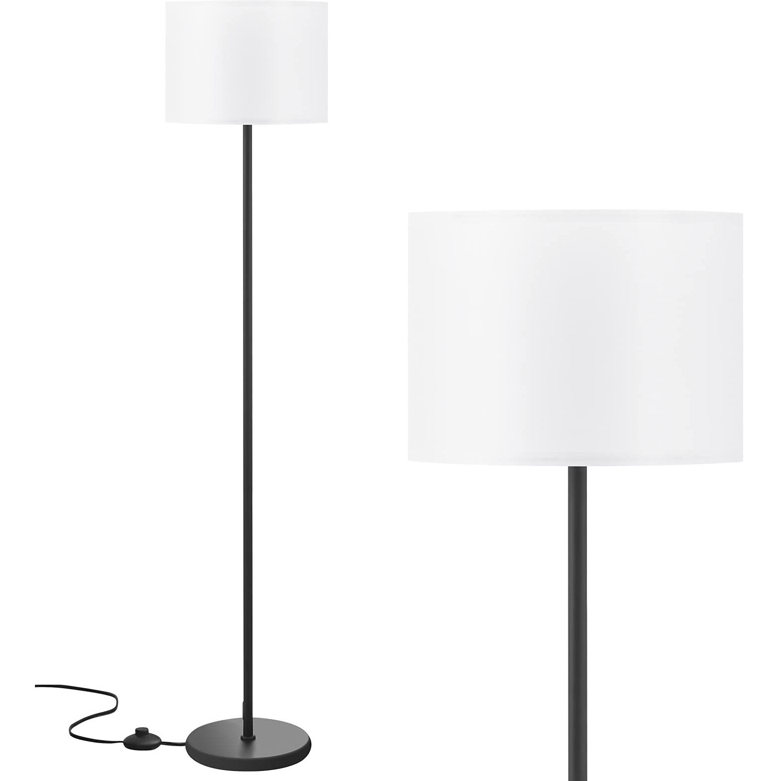 Led Floor Lamp Simple Design, Modern Floor Lamp With Shade, Tall Lamps For Living Room Bedroom Office Dining Room Kitchen, Black Pole Lamp With Foot Switch(Without Bulb)