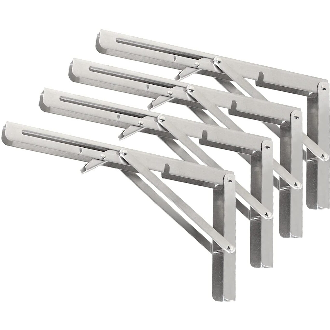 Folding Shelf Brackets - Heavy Duty Stainless Steel Collapsible Shelf Bracket For Bench Table, Space Saving Diy Bracket (16 Inch 4Pcs)
