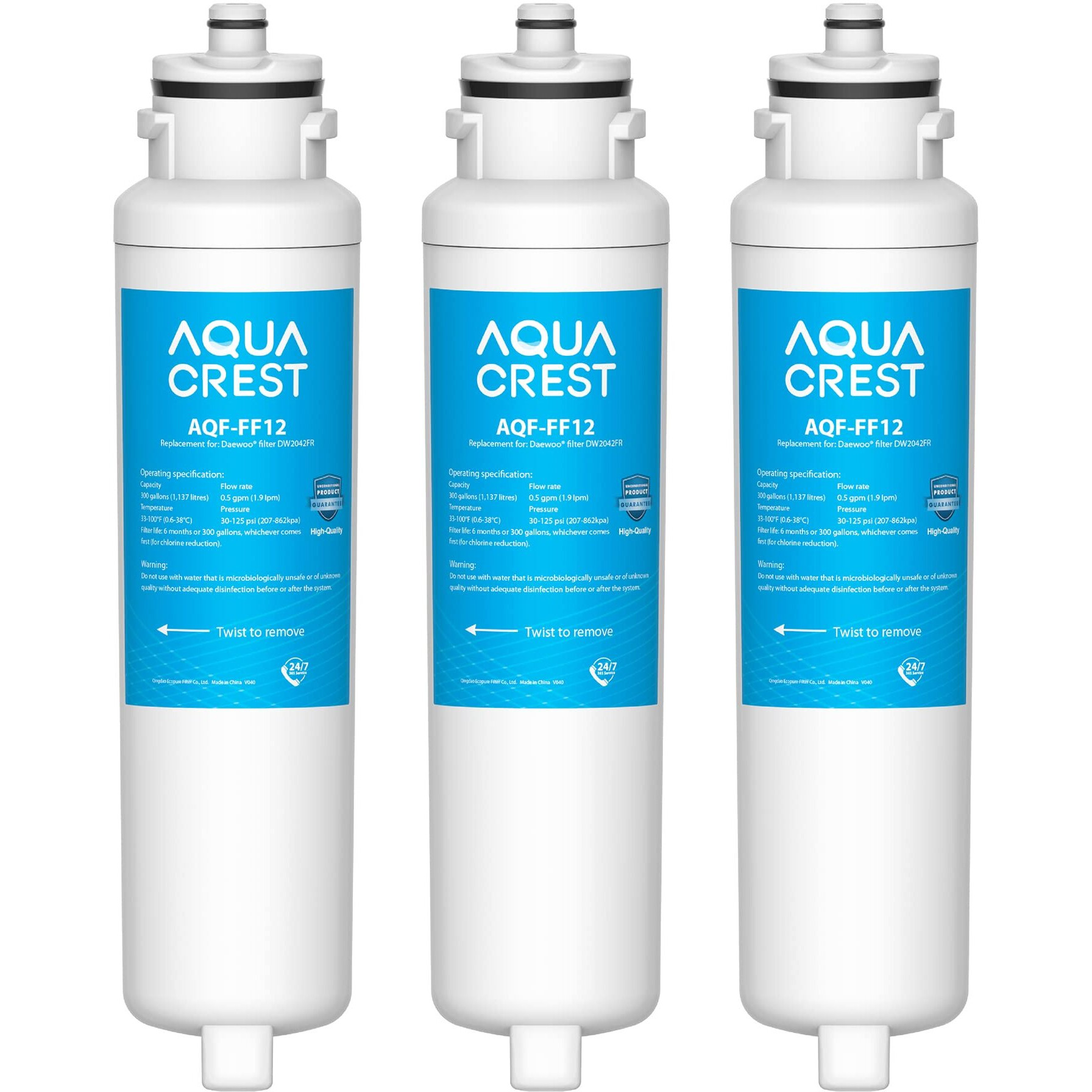 Aqua Crest Dw2042Fr-09 Refrigerator Water Filter, Replacement For Daewoo Dw2042Fr, Kenmore 46-9130, Dw2042Fr-09, Aqua Crystal Dw2042F-09, Frn-Y22D2V, Frn-Y22D2W, 3 Pack