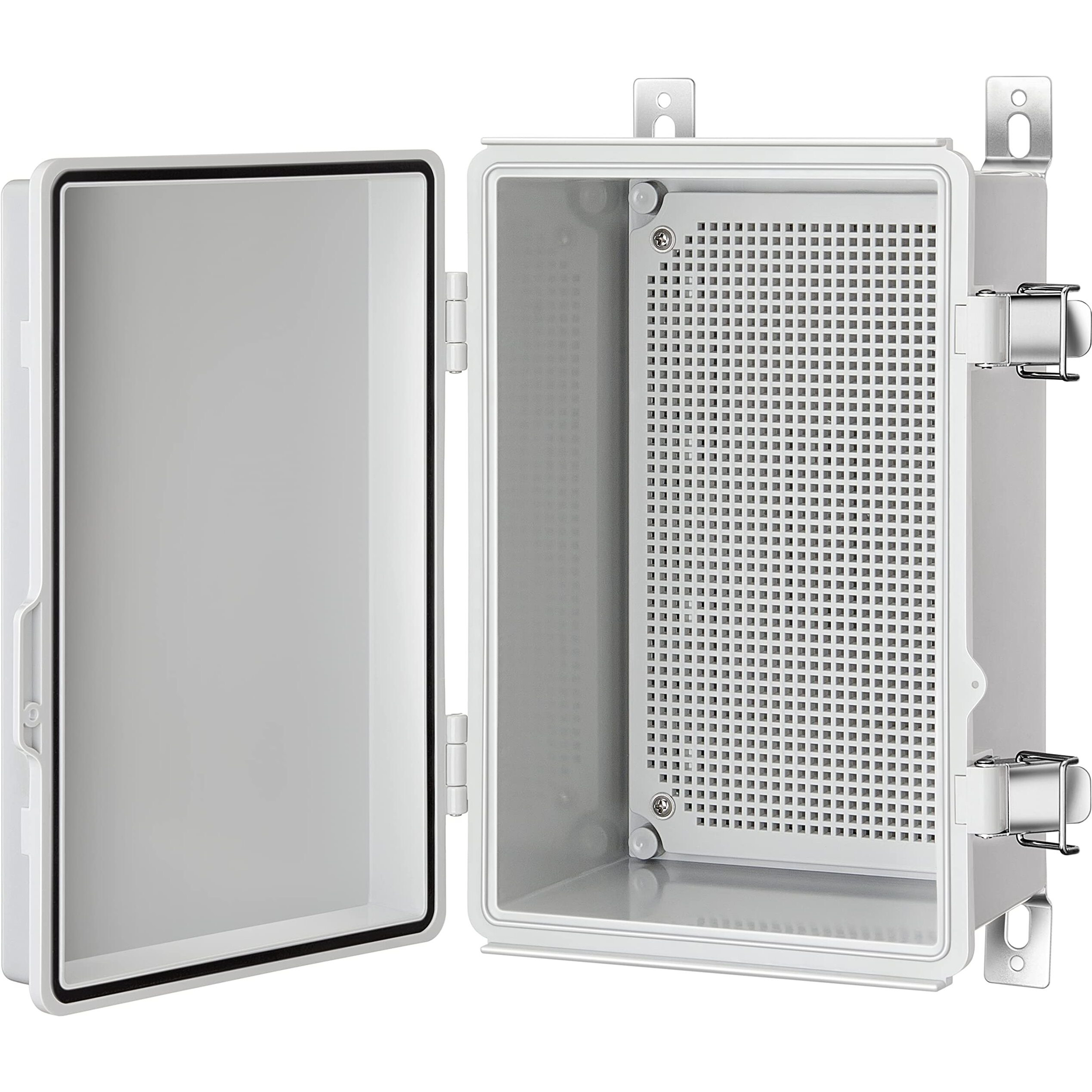 Gratury Junction Box, Ip67 Waterproof Plastic Enclosure For Electrical Project, Hinged Grey Cover, Includes Mounting Plate And Wall Bracket 290190140Mm (11.4"&quot7.5"&quot5.5"")