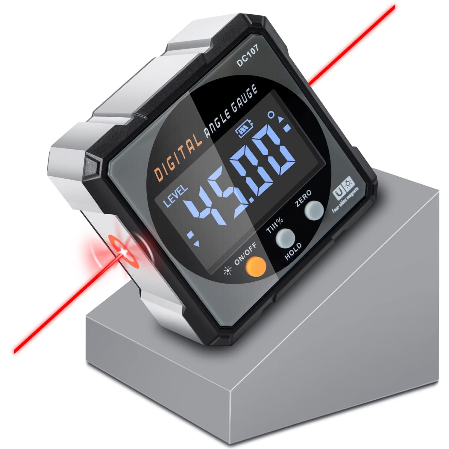 Digital Angle Finder With Electronic Laser - 4-Side Strong Magnetic Angle Gauge, Cube Inclinometer With Backlight, Table Saw Miter Protractor, Woodworking Measuring Tool, Level Box For Hanging