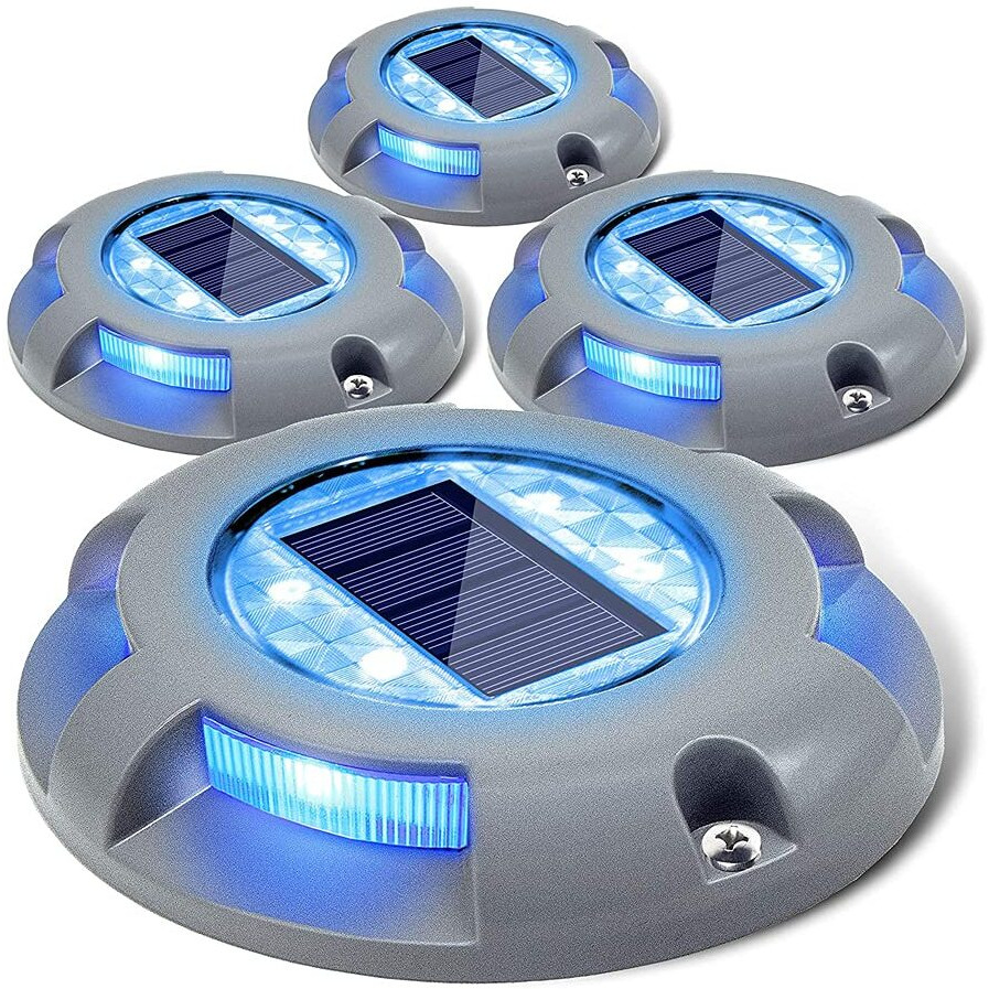 Siedinlar Solar Deck Lights Driveway Dock Light Led Solar Powered Outdoor Waterproof Road Markers For Garden Step Sidewalk Stair Ground Pathway Yard 4 Pack (Blue)