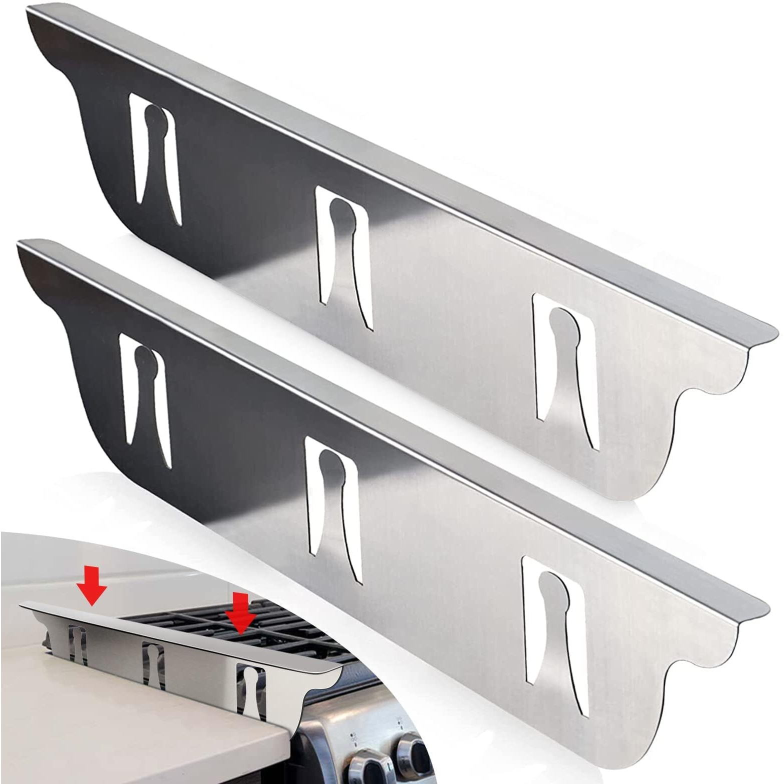Stove Cover, Stove Guard, Stainless Steel Stove Gap Covers, Heat Resistant & Easy To Clean Stove Counter Gap Cover, Kitchen Stove Counter Gap Cover Eliminates Gap Between Counter & Appliances (2 Pcs)