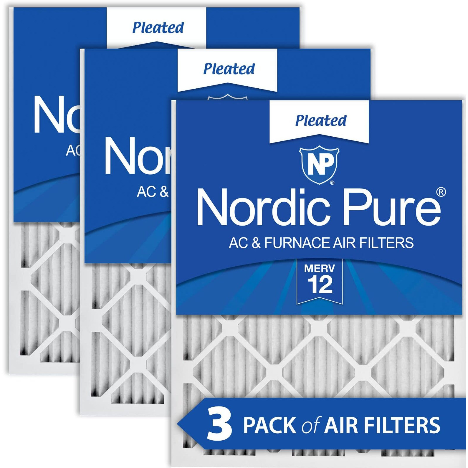 Nordic Pure 16X25X1 Merv 12 Pleated Ac Furnace Air Filters 3 Pack