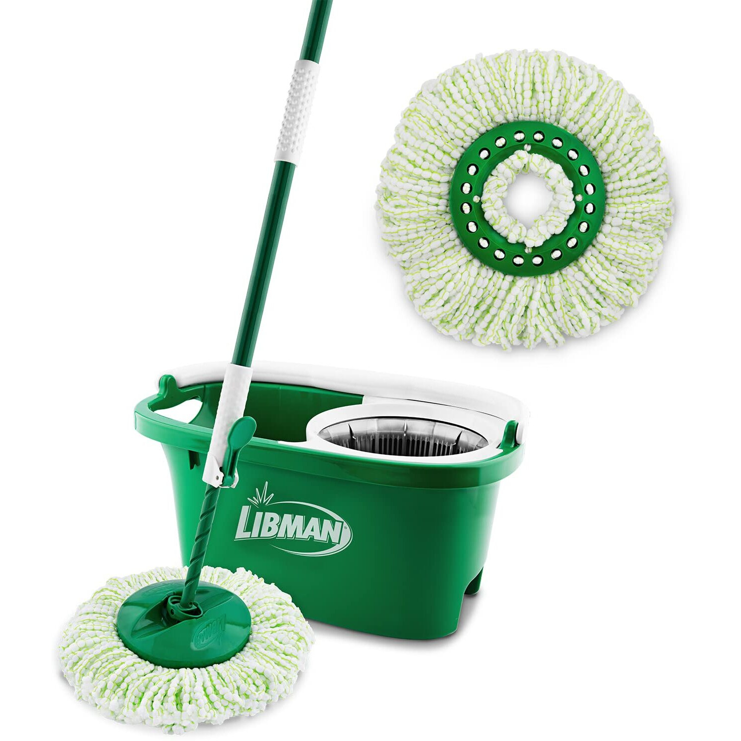 Libman Tornado Spin Mop System Plus 1 Refill Head | Mop And Bucket With Wringer Set | Floor Mop | Libman Mop | Mops For Floor Cleaning | Hardwood Floor Mop | 2 Total Mop Heads Included