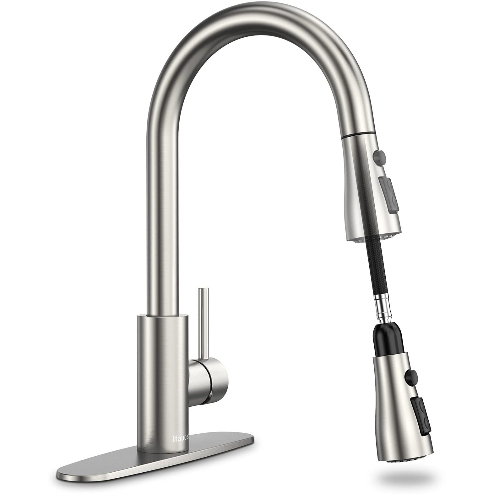 Kitchen Faucet With Pull Down Sprayer, Kitchen Faucets, High Arc Single Handle Kitchen Sink Faucet With Water Lines, Brushed Nickel Kitchen Faucet With Sprayer, Rv Kitchen Sink Faucets