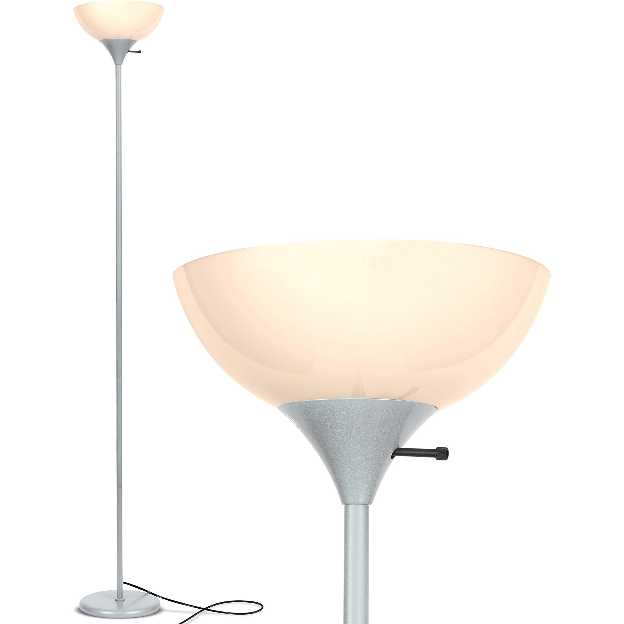 Brightech Sky Dome Dimmable Led Floor Lamp, Torchiere Floor Lamp For Living Rooms & Offices - Tall Standing Lamp For Reading & Hobbies - Platinum Silver