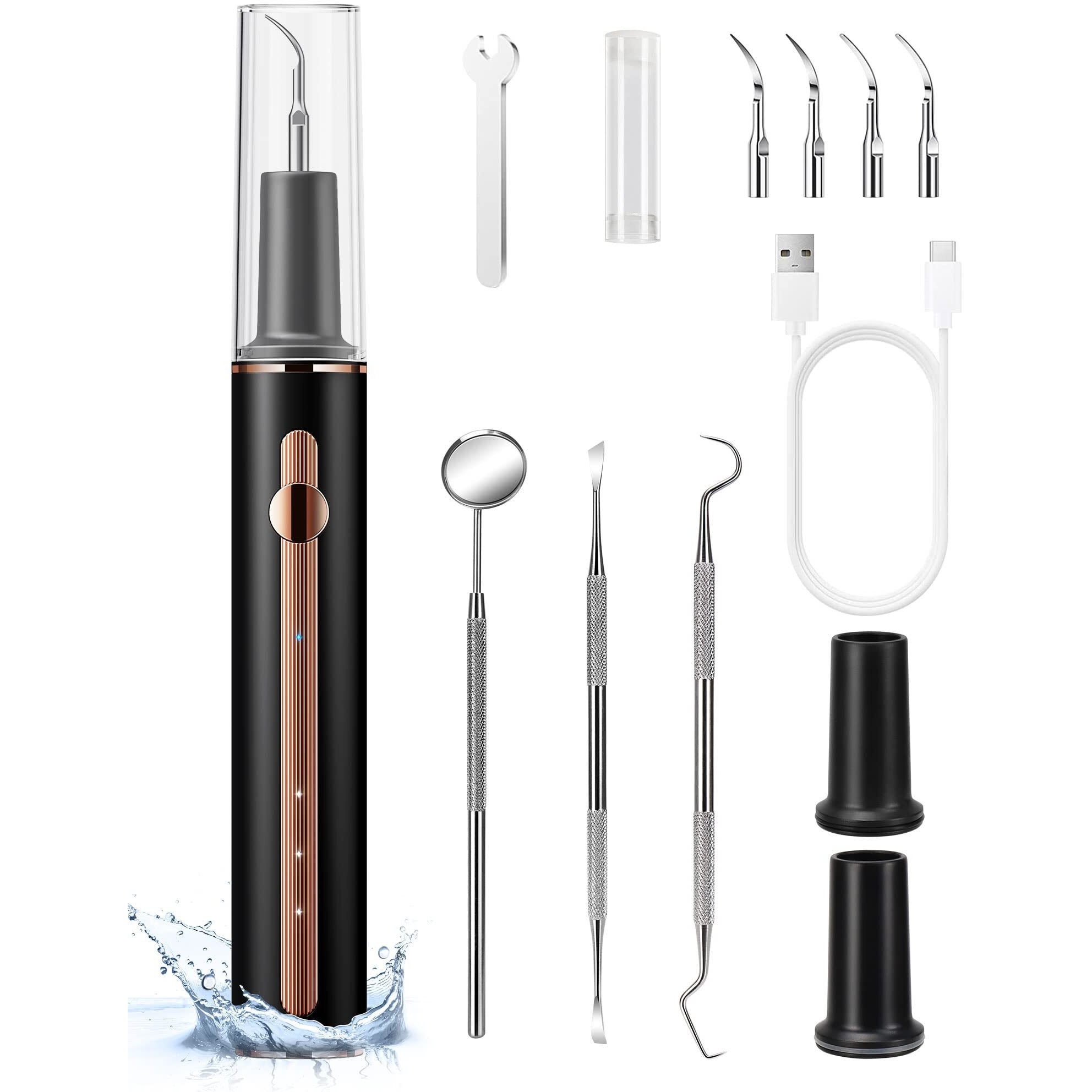 Tanave Plaque Remover For Teeth, Teeth Cleaning Kit With Ultrasonic Tooth Cleaner And Dental Tools, Dental Picks For Teeth Cleaning And Rechargeable Plaque Blaster With Led, Tartar Remover, 4 Heads