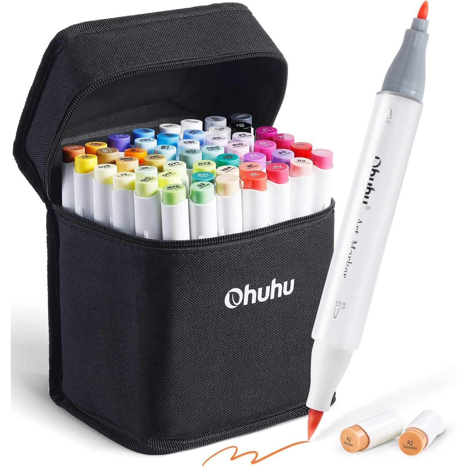 Ohuhu Alcohol Brush Markers - Double Tipped Sketch Art Marker Set For Artist Adults Coloring Illustration- 48 Colors- Brush & Fine Dual Tips, Honolulu B Of Ohuhu Markers- Alcohol-Based Refillable Ink