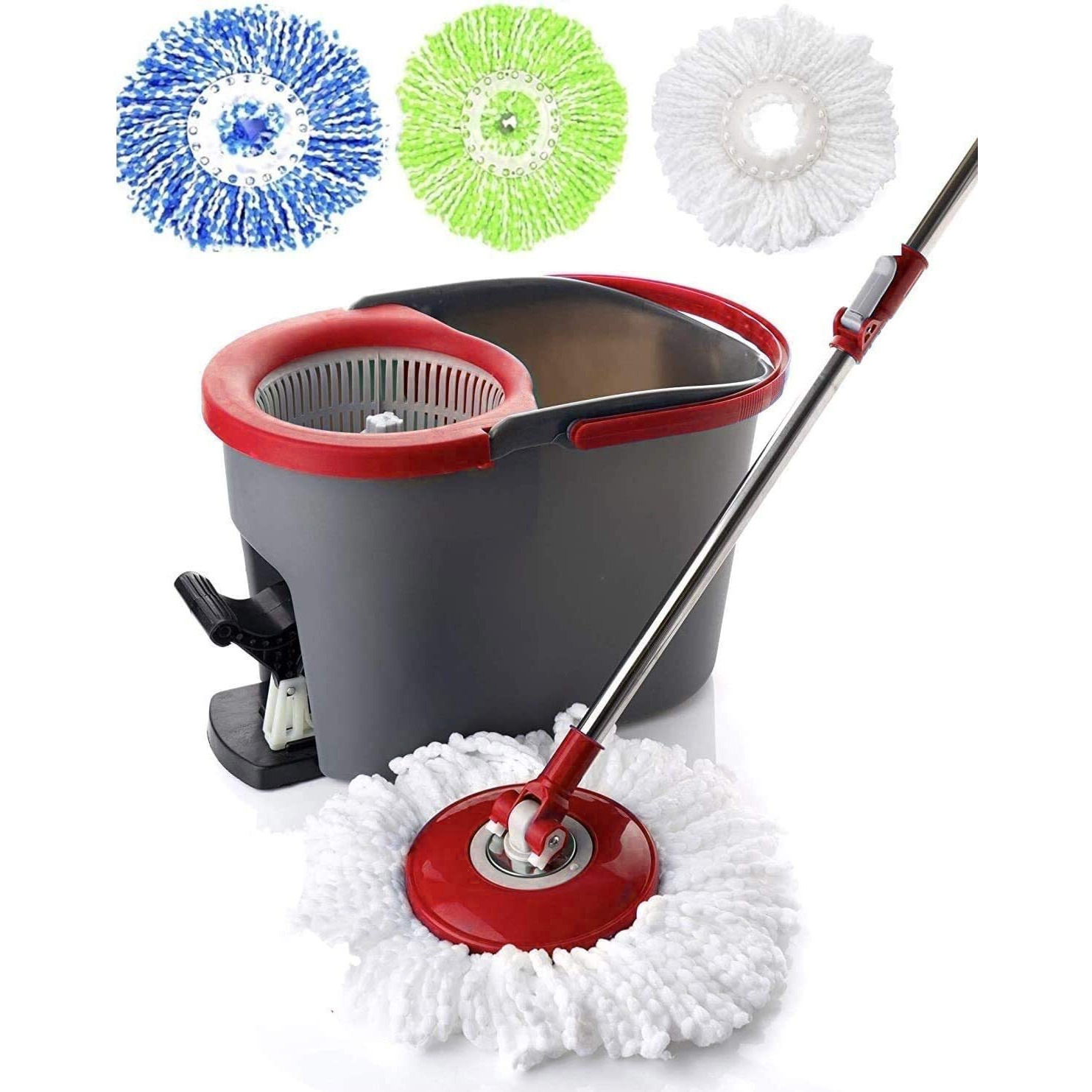 Simpli-Magic Spin Mop And Bucket With Wringer Set, Mop Bucket Cleaning System With Foot Pedal, 360Rotation, 3 Microfiber Mop Heads