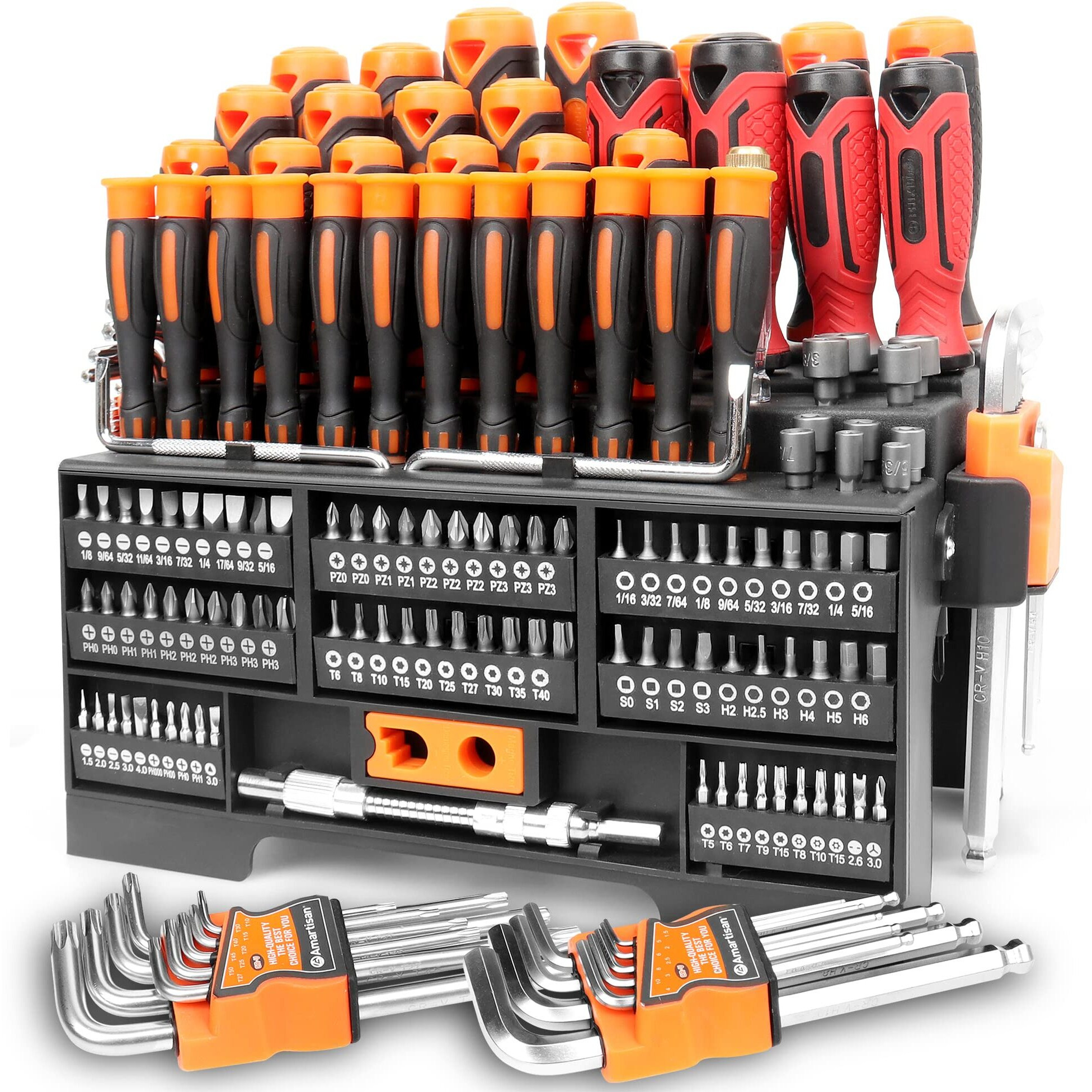Amartisan 146-Piece Magnetic Screwdrivers Diy Tools Set Plastic Racking For Men Tools Gift, Includs Precision Screwdriver, Magnetizer, Key Set, Nut Driver And Bit Set
