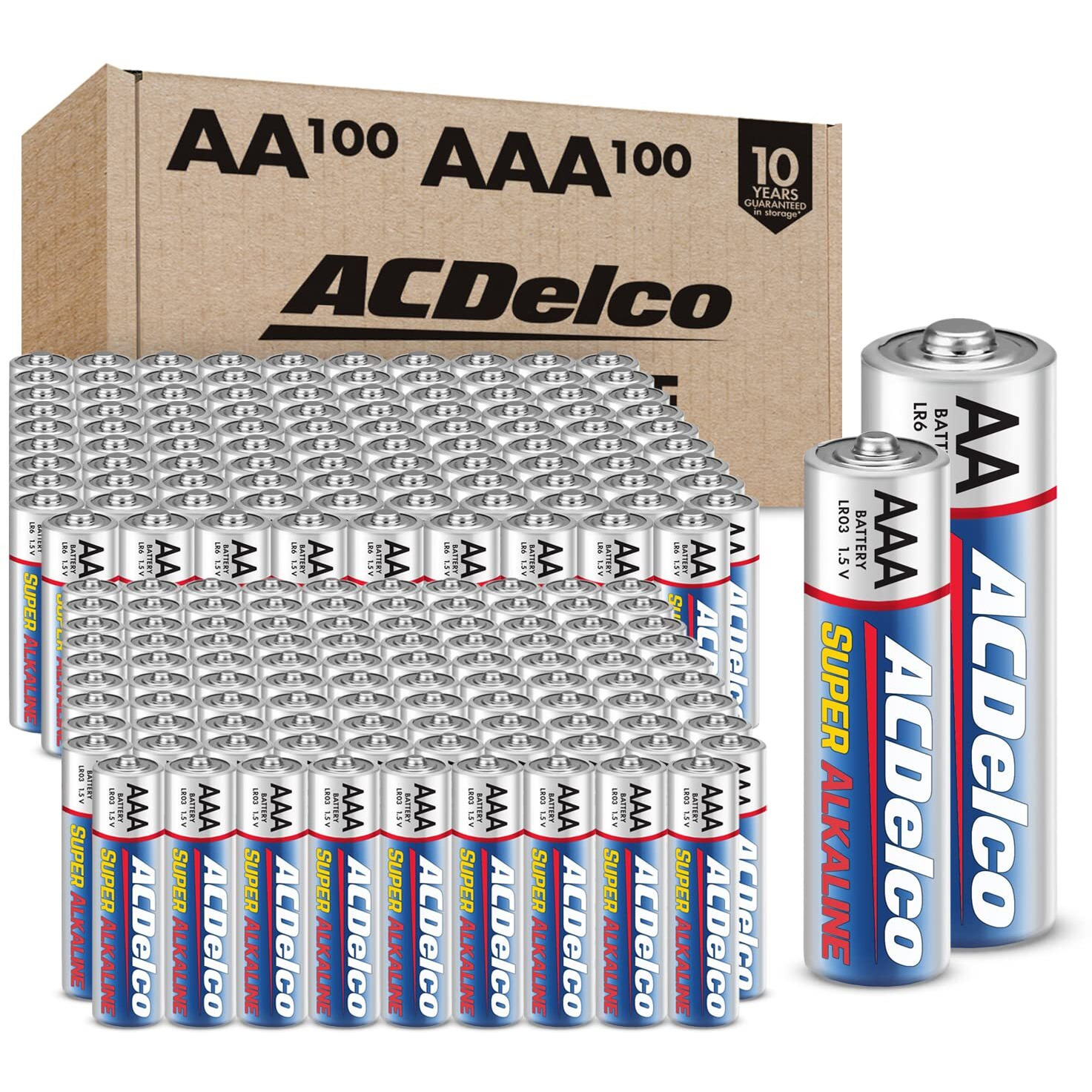 Acdelco Aa And Aaa 200-Count Combo Pack Super Alkaline Batteries, 100-Count Each, 10-Year Shelf Life, Reclosable Packaging