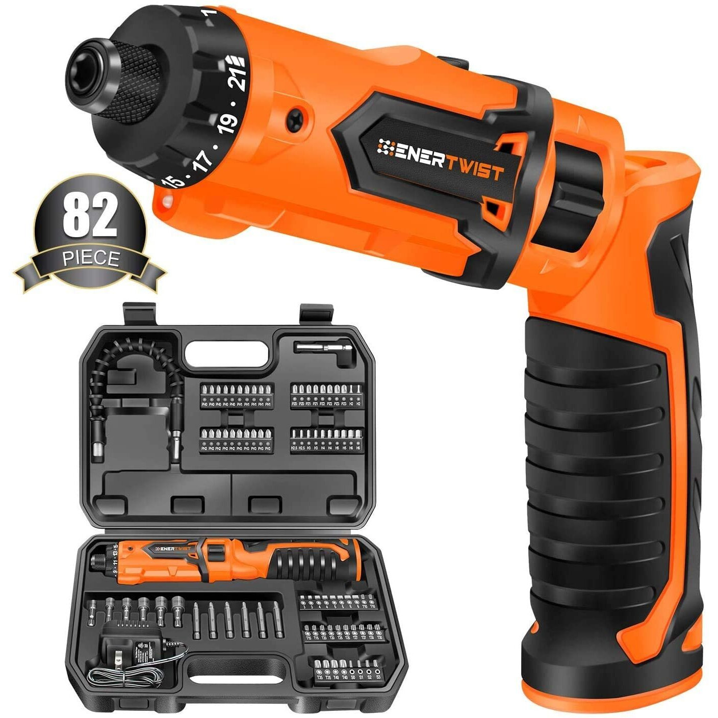 Enertwist 8V Cordless Electric Screwdriver, 82Pcs 10Nm Max Fast Rechargeable Screwdriver Set With 1Hr Charger And Accessory Kit In Carrying Case, 21+1 Cluth, Dual Position Handle, Et-Cs-8K
