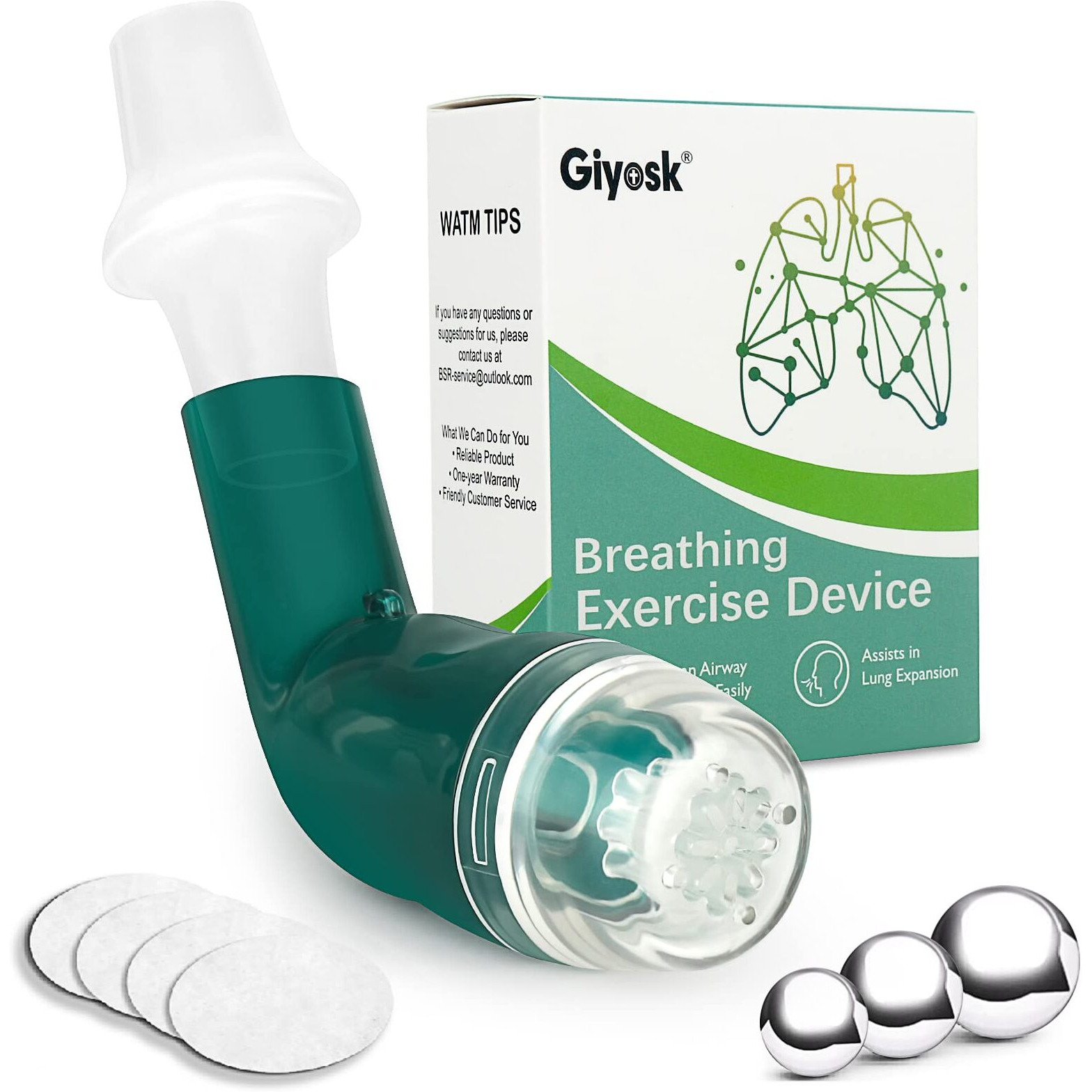 Breathing Exercise Device For Lungs, Mucus Removal Device For Breathing Problems, Portable Expiratory Breathing Exerciser With A Set Of Accessories, Breathing Trainer For Lung Cleanse(Green)