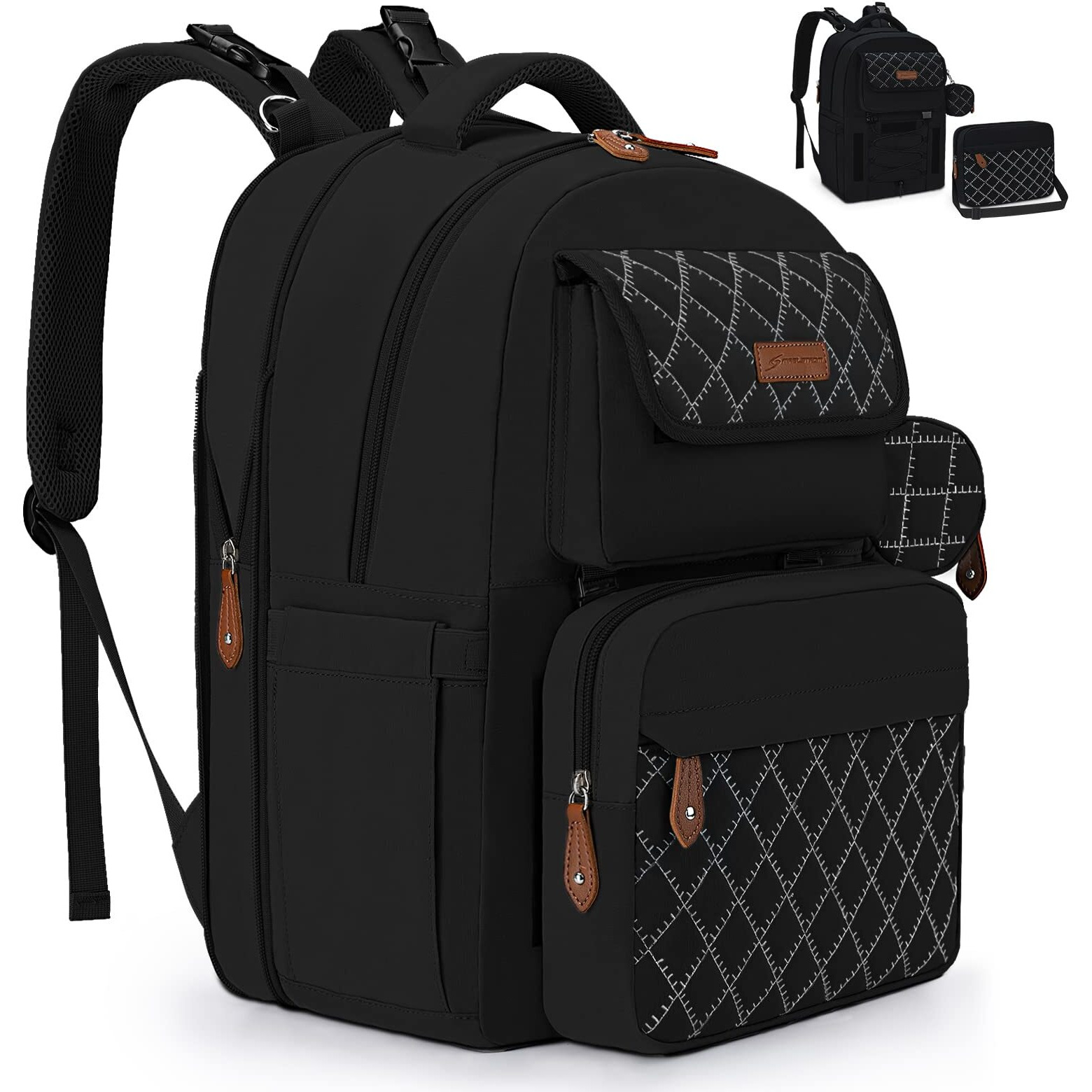 Maelstrom Diaper Bag Backpack,29L-45L Expandable Large Baby Bag For 2 Kids/Twins Baby Stuff, With Removable Cross Body Bottle Bag For Mom/Dad,Stylish Nappy Bag Gift For Boys/Girl-Black