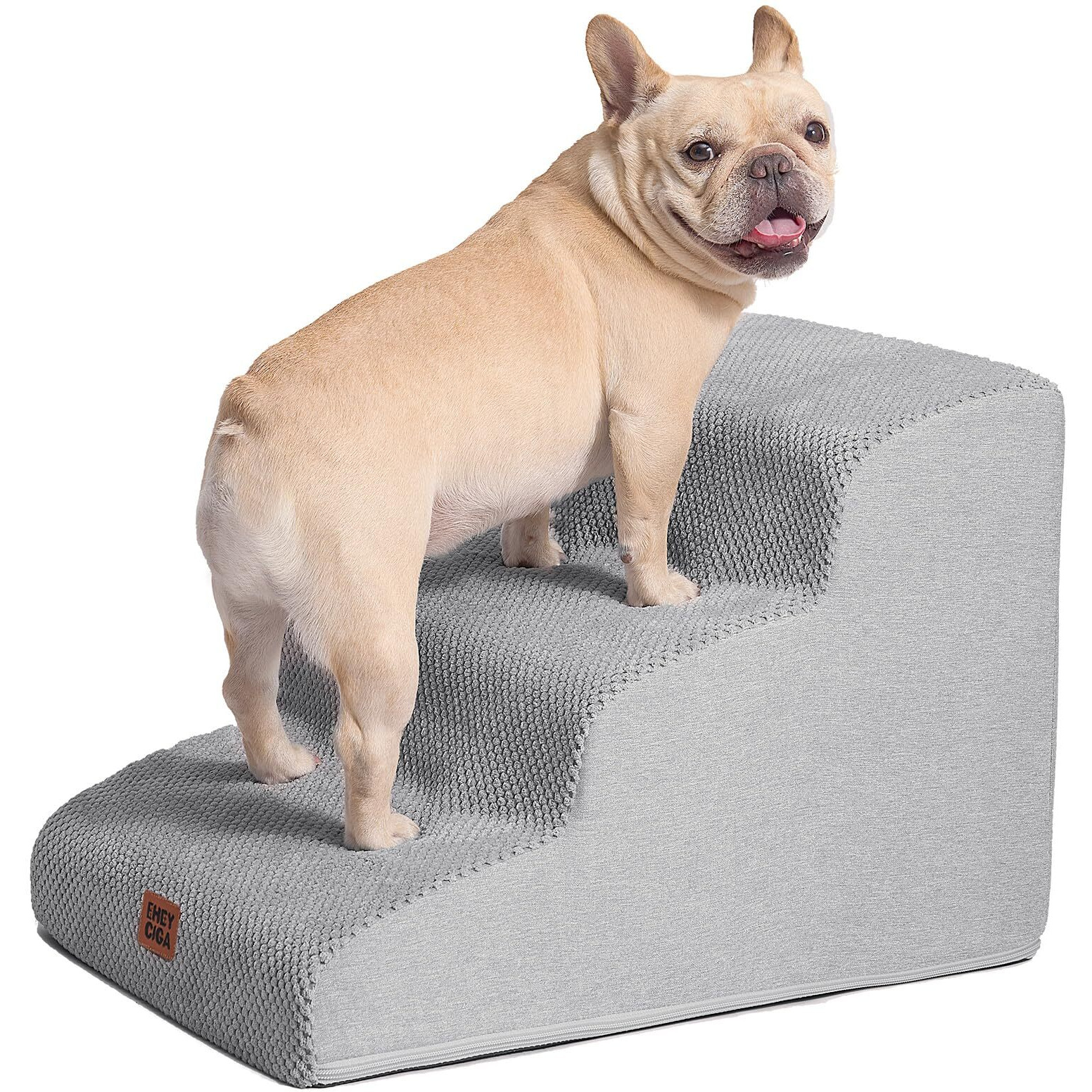 Eheyciga Curved Dog Stairs Ramp For Small Dogs 15.7 "" H, 3-Step Dog Steps For Couch Sofa And Chair, Pet Stairs For Cats, Non-Slip Balanced Pet Steps Indoor, Light Grey