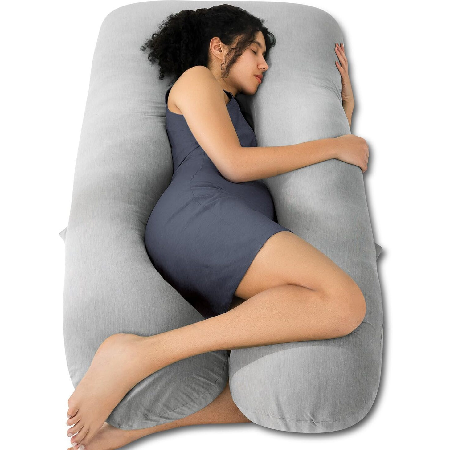 Queen Rose Pregnancy Pillows, Cooling Maternity Pillow For Sleeping, 55In U Shaped Body Pillow For Pregnant Support, With Removable Silky Cover, Gray