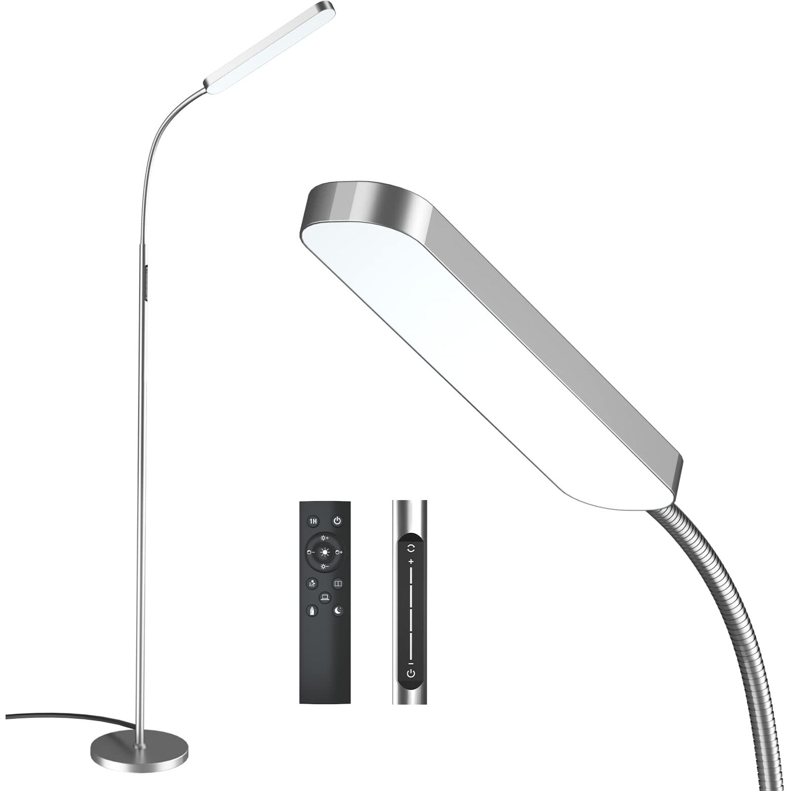 Wio-Mio Led Floor Lamp With 4 Color Temperature And Stepless Dimmer, Remote And Touch Control Floor Lamp, Adjustable Gooseneck Standing Lamp For Living Room, Brushed Nickel