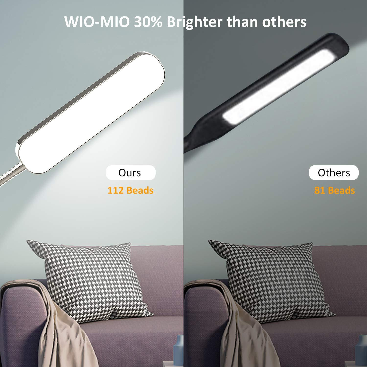 Wio-Mio Led Floor Lamp With 4 Color Temperature And Stepless Dimmer, Remote And Touch Control Floor Lamp, Adjustable Gooseneck Standing Lamp For Living Room, Brushed Nickel