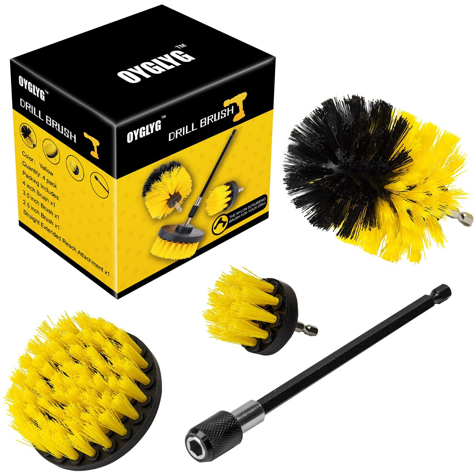 Drill Brush Attachment Set, Adapt Drill Brush For Bathroom Surfaces, Grout, Floor, Tub, Shower, Tile, Kitchen And Car, Electric Multi-Purpose Scrubber, 4 Piece Cleaning Kit Drill Brush