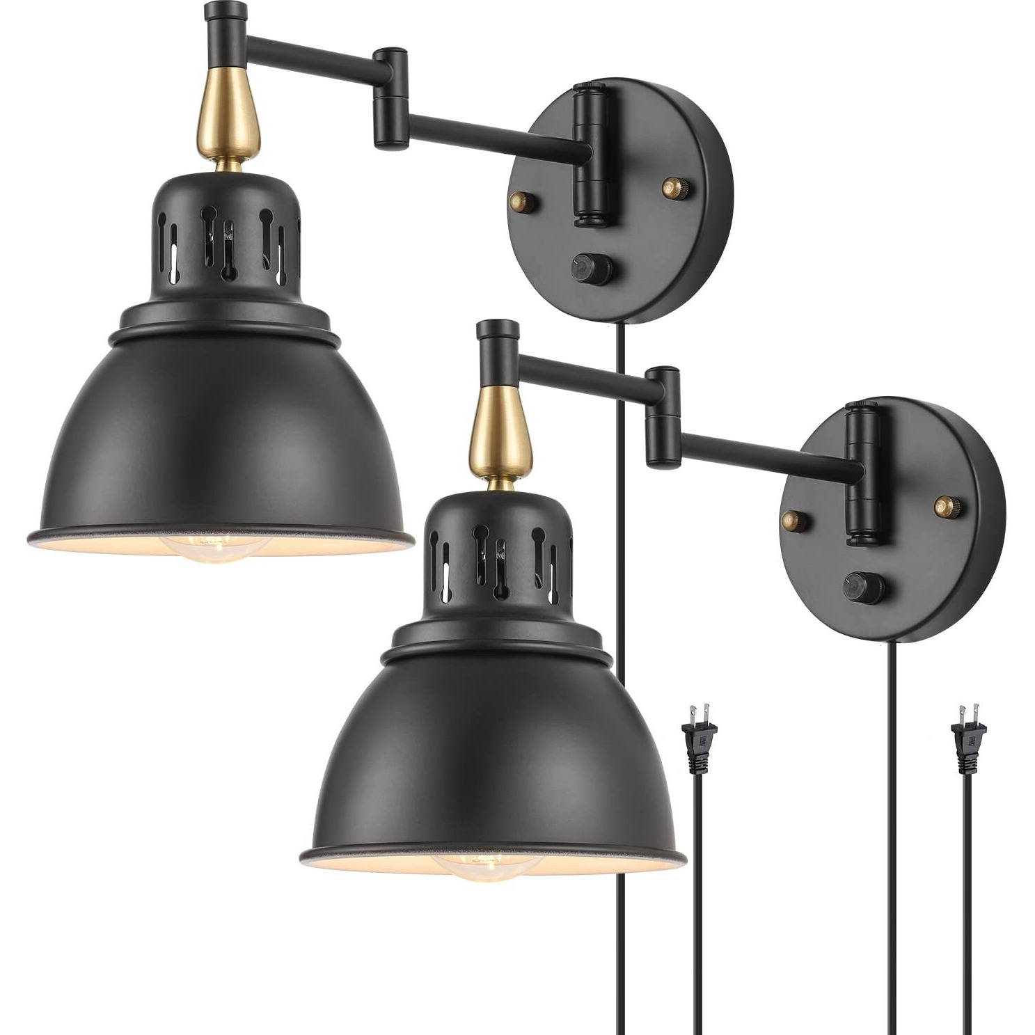 Trlife Plug In Wall Sconces, Dimmable Wall Sconces Retractable Swing Arm Wall Lamp With 6Ft Plug In Cord And Dimmer Knob On/Off Switch, E26 Base, Ul Listed(2 Pack)