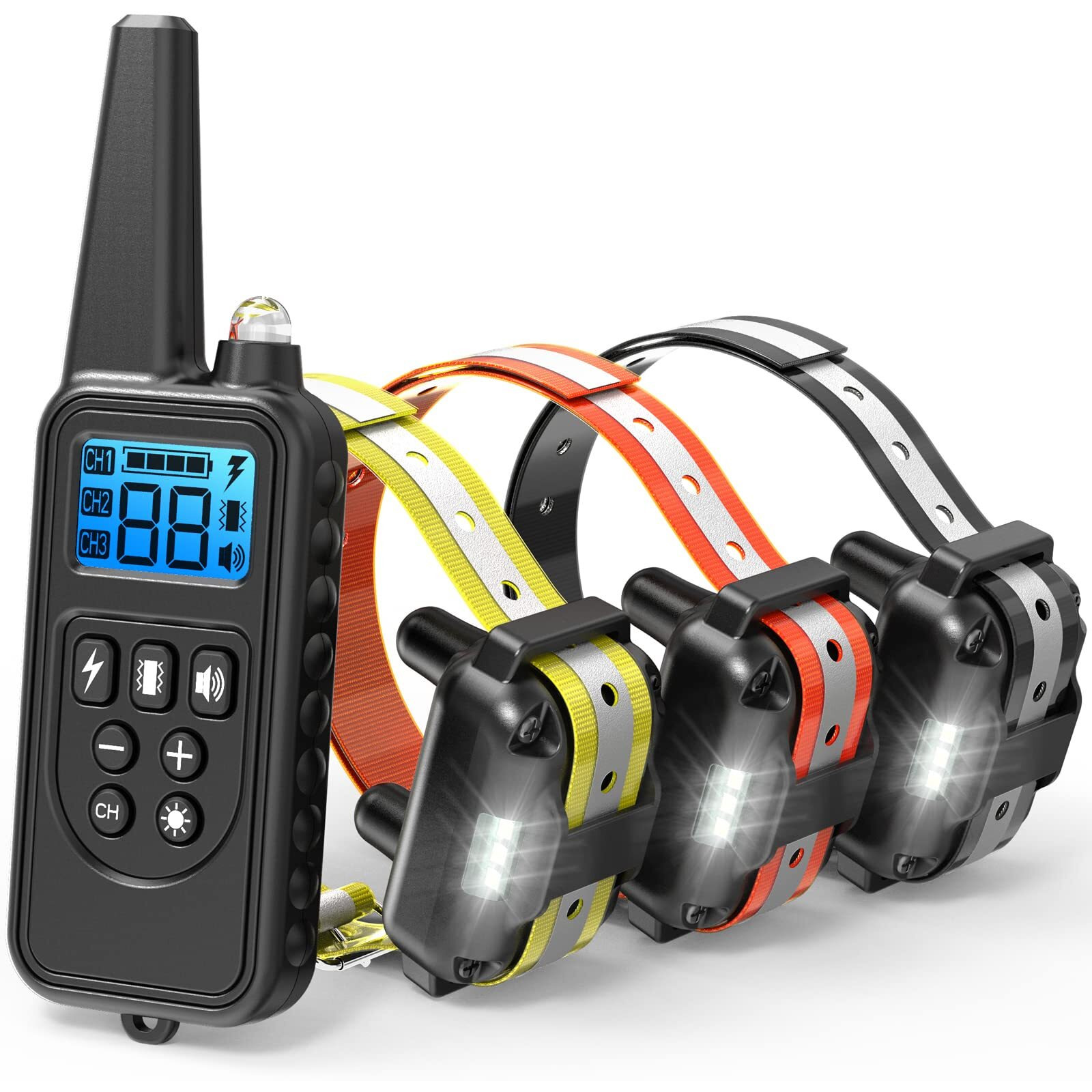 F-Color Dog Training Collar With Remote 2600Ft Shock Collar For Small Medium Large Dogs Breed Waterproof Dog Shock Collar For 3 Dogs With Anti-Lost Light Beep Vibration Shock